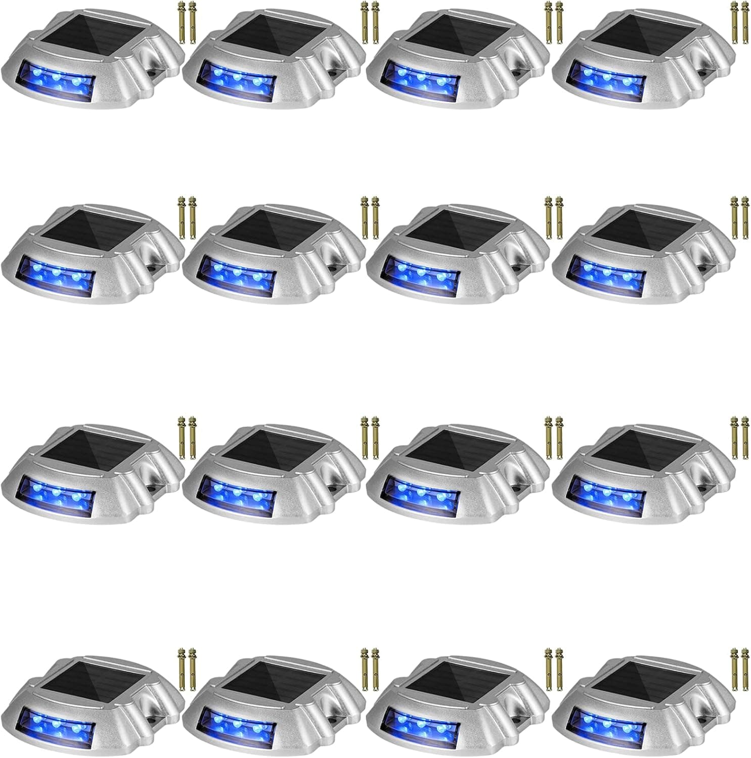 Happybuy Driveway Lights 16-Pack Solar Driveway Lights Bright Blue with Screw Solar Deck Lights Outdoor Waterproof Wireless Dock Lights 6 LEDs for Path Warning Garden Walkway Sidewalk Steps