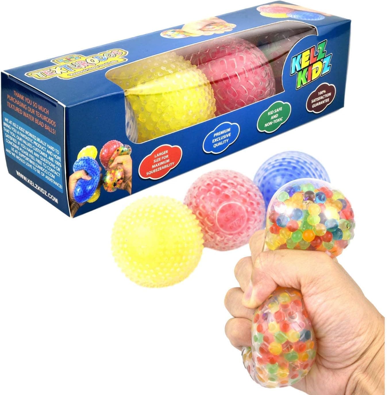 KELZ KIDZ® TEXTURODOS® Textured Sensory Water Bead Balls - Durable Large Stress Ball Toy Set for Kids and Adults (4 Pack) -Patented-