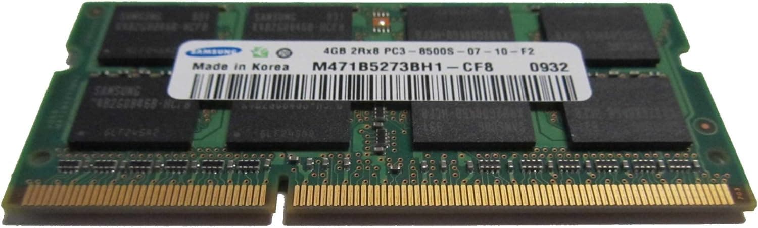 Samsung 4GB PC3-8500 DDR3-1066MHz non-ECC Unbuffered CL7 204-Pin SoDimm Original Memory Module Mfr P/N M471B5273BH1-CF8
