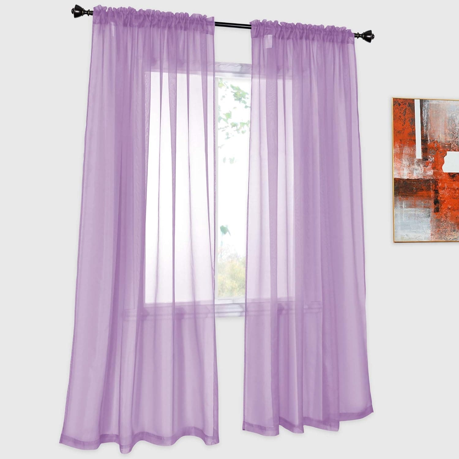 DONREN 2 Panels Solid Color Lilac Purple Sheer Curtains Elegant Rod Pocket Window Voile Panels Drapes for Bedroom Living Room (52X72 Inches)