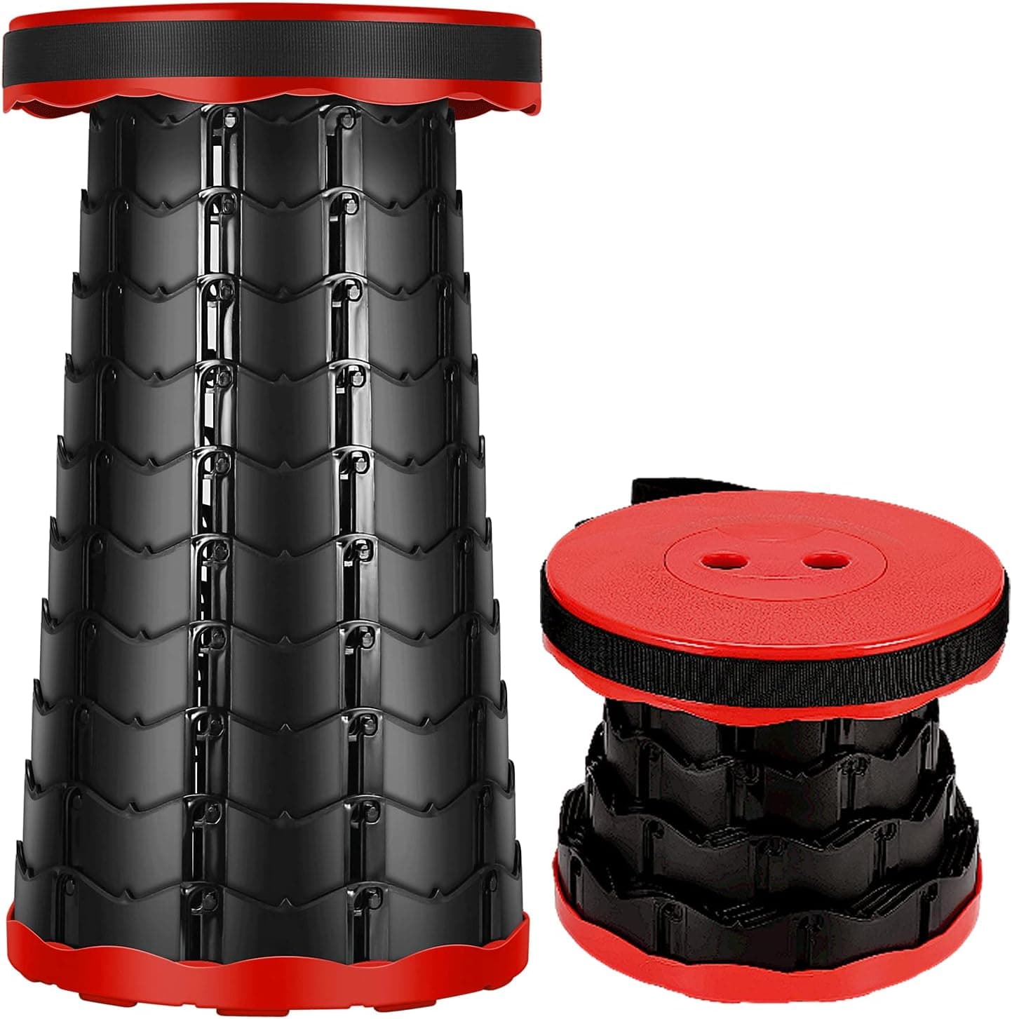 aquafree 2022 Upgraded-Portable Collapsible Folding Stool, Retractable Telescoping Foldable Camping Stool for Adults with Load Capacity of 400lbs for Outdoor Fishing Hiking Gardening Travel (Red)