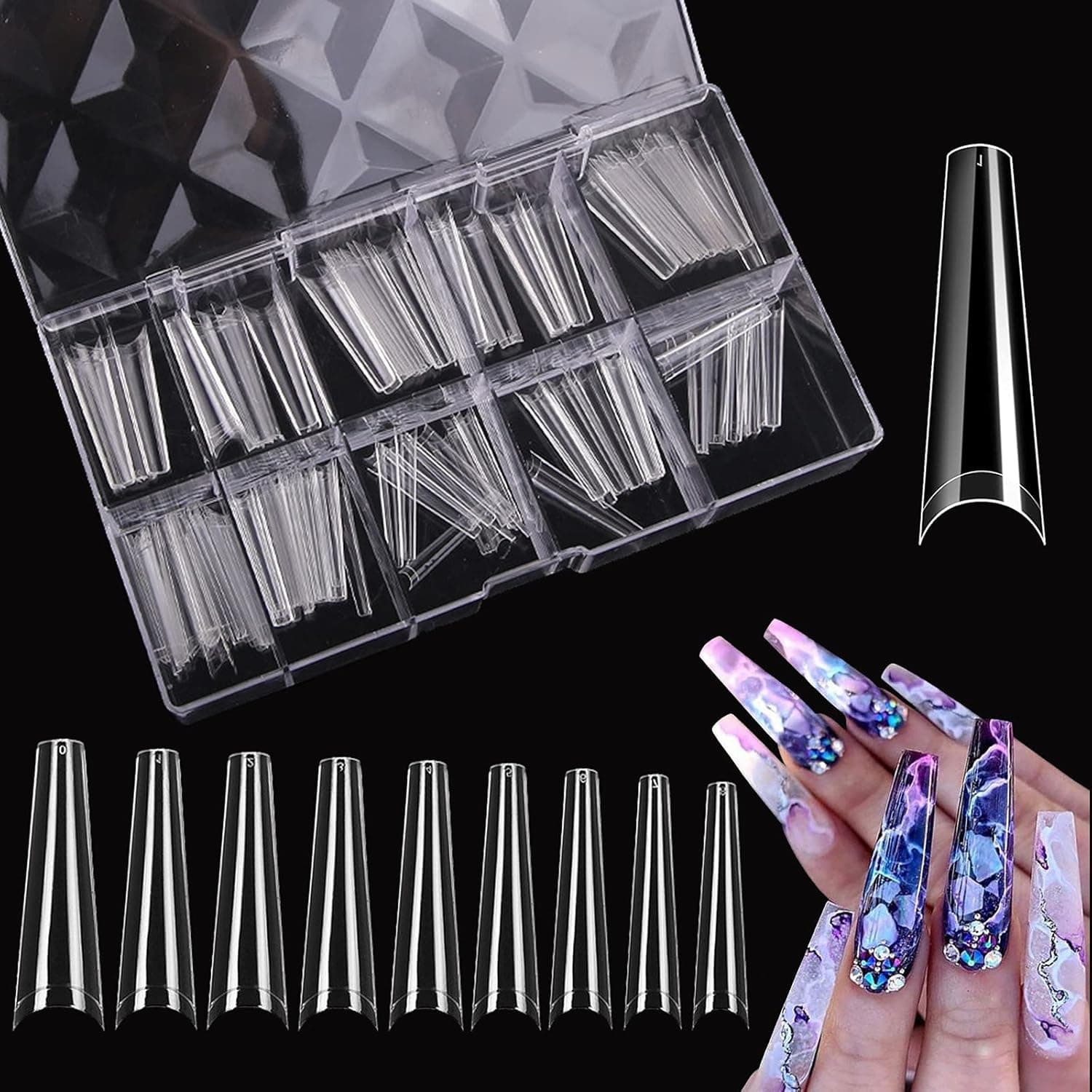 Extra Long Nail Tips - XXL Coffin Nail Tips Clear Acrylic Nail Tips 550pcs Half Cover French False Fake Nail Tips False Artificial Nail Tips for Nail Salons Home (clear)