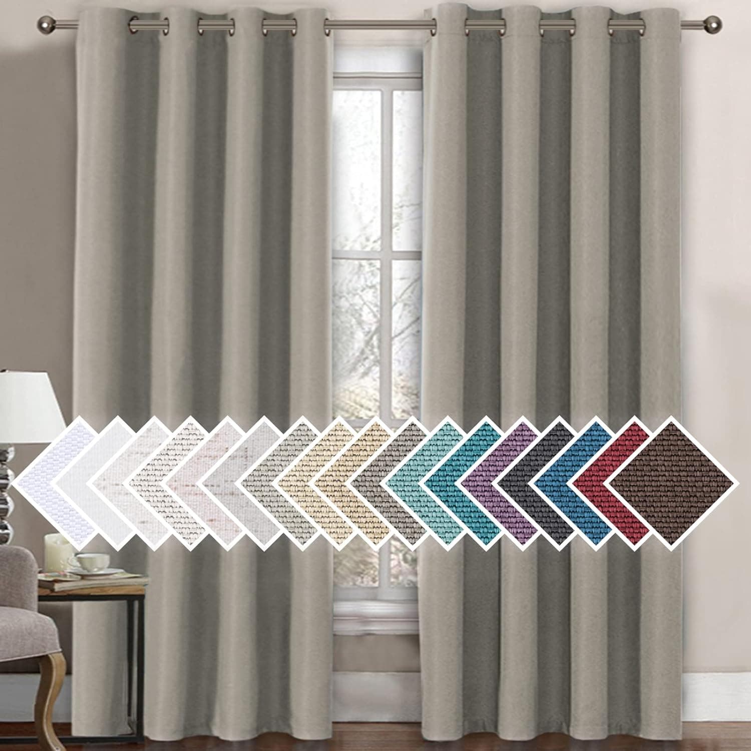 H.VERSAILTEX Linen Blackout Curtain 84 Inches Long for Bedroom/Living Room Thermal Insulated Grommet Linen Look Curtain Drapes Primitive Textured Burlap Effect Window Drapes 1 Panel - Taupe