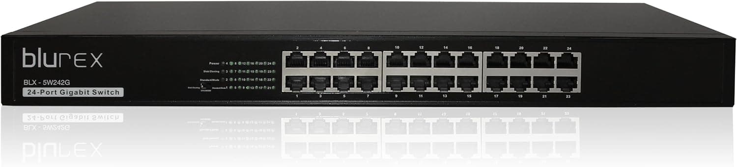 Blurex 24 Port Unmanaged Gigabit Switch 10/100/1000Mbps - 19-inch Rackmountable - 48Gbps backplane Bandwidth