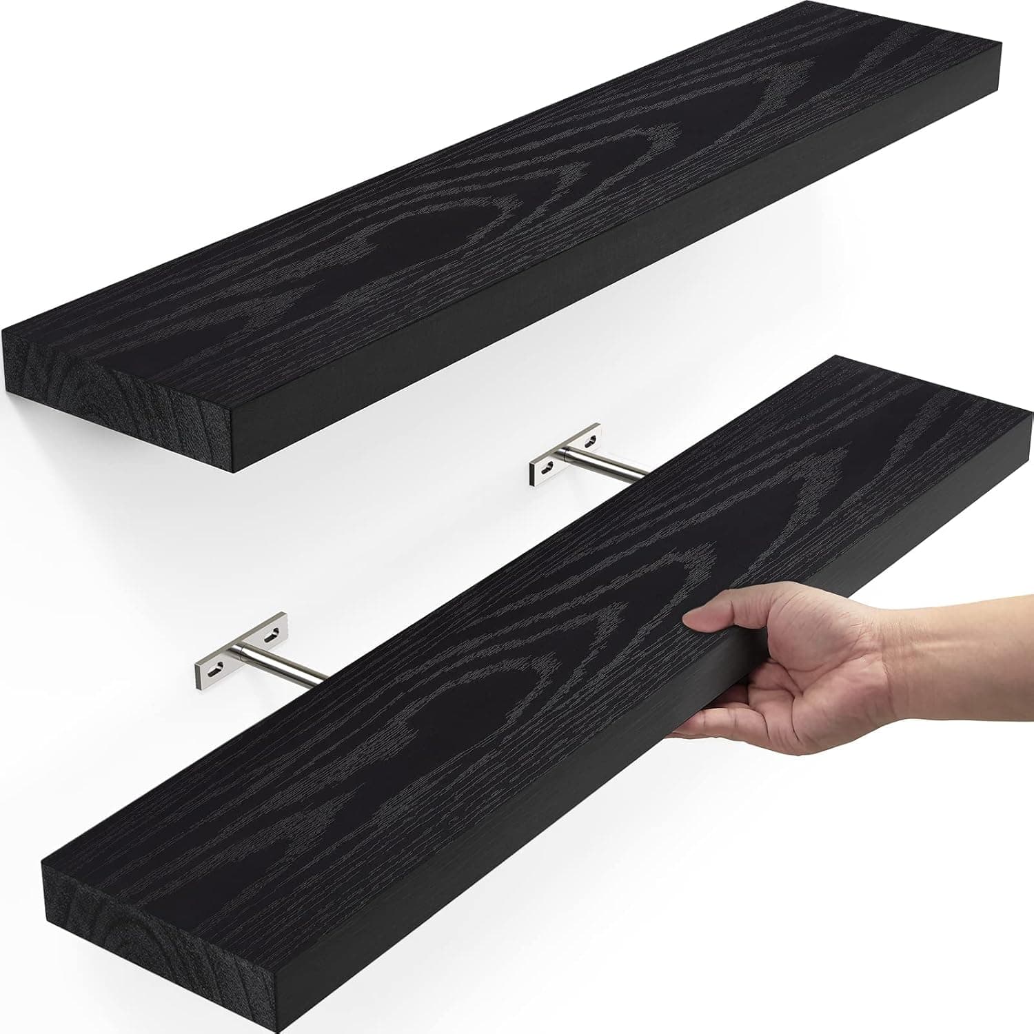 OlarHike Black Bathroom Decor Floating Shelves for Laundry Room Organization, Books/Cat/Storage/Fake Plant Shelves,Wall Shelves for Home Room Bedroom Decor,Shelf for Living Room Kitchen,23inch