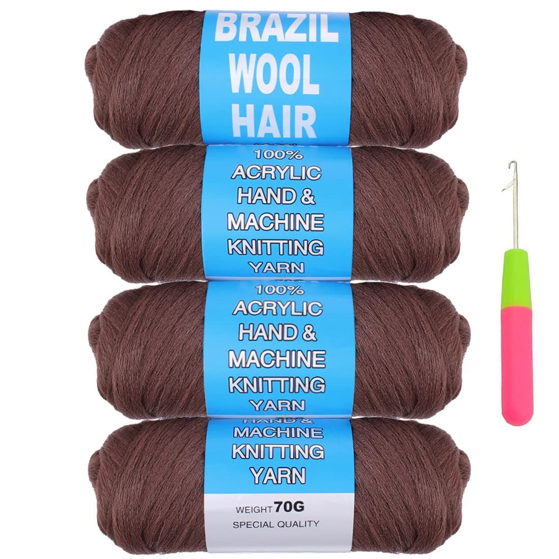 COOKOO 4 Roll Honey Brown Brazilian Wool Hair Acrylic Yarn for Hair Crochet African Braid Sengalese Twisting Jumbo Braids Knitting Hair Braids Faux Locs 70G/Roll(30#)