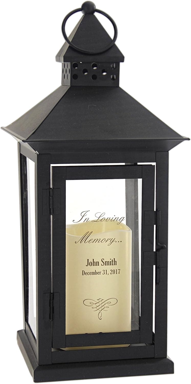 The Gerson Company Everlasting Glow Indoor/Outdoor 6" x 14" Lantern and LED Candle, Timer, Bisque (15-Inch Personalized Memorial)