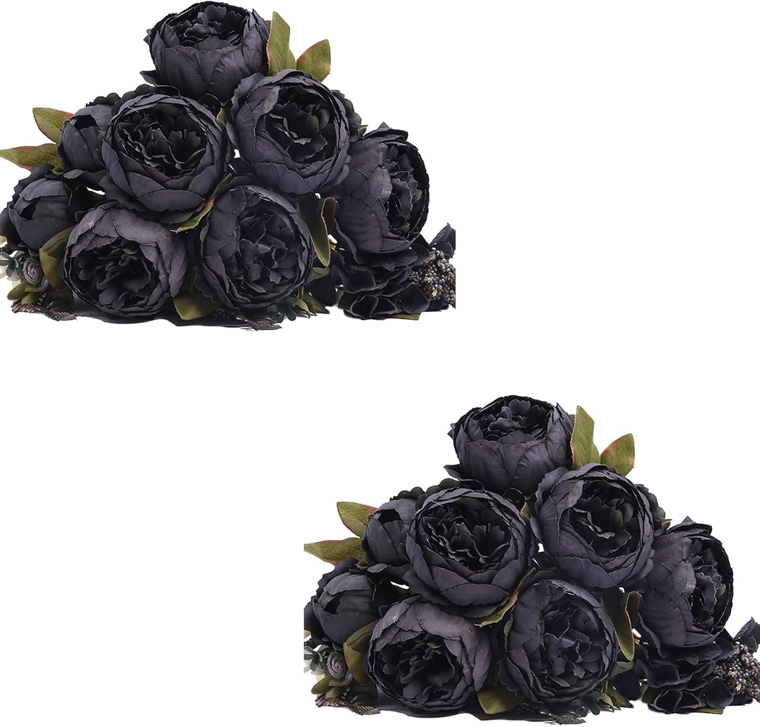 Kimura's Cabin Fake Peonies 2Pcs Faux Silk Flower Vintage Artificial Peony Face Flowers Arrangement Bouquets for Home Table Centerpieces Wedding Party Decoration (Black, Pack of 2)
