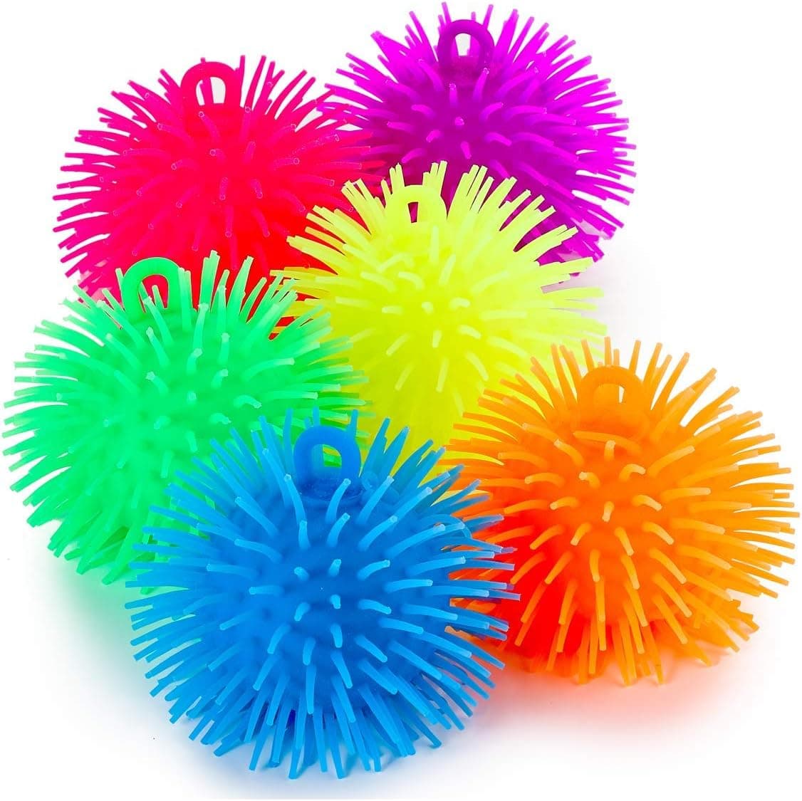Kicko Puffer Balls - Assorted Colors, Spiky Balls for Kids, Sensory Game, Stress Relief - 5.5'' - 6 Pack