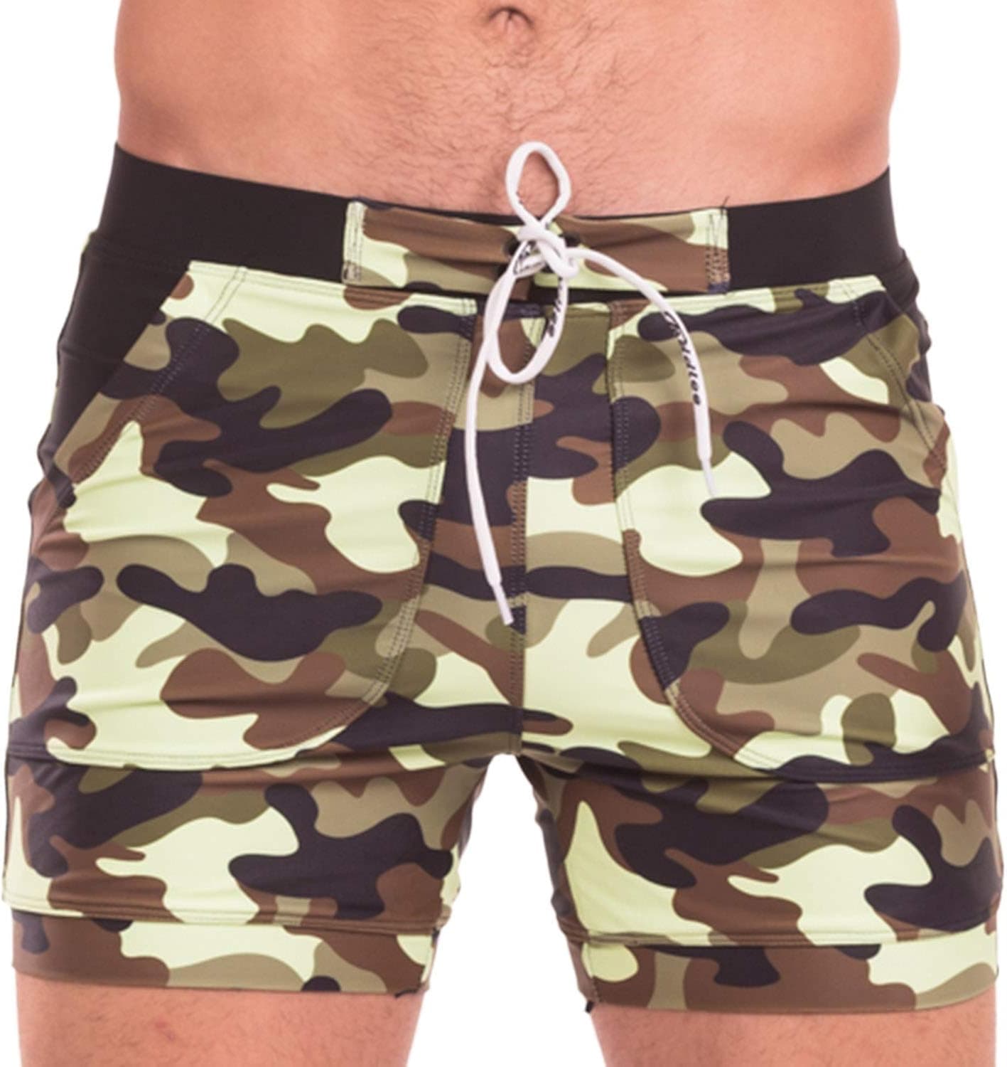 Taddlee Swimwear Men Basic Long Swimming Trunk Surf Camo Shorts Swimsuits Pocket (XL,Green)