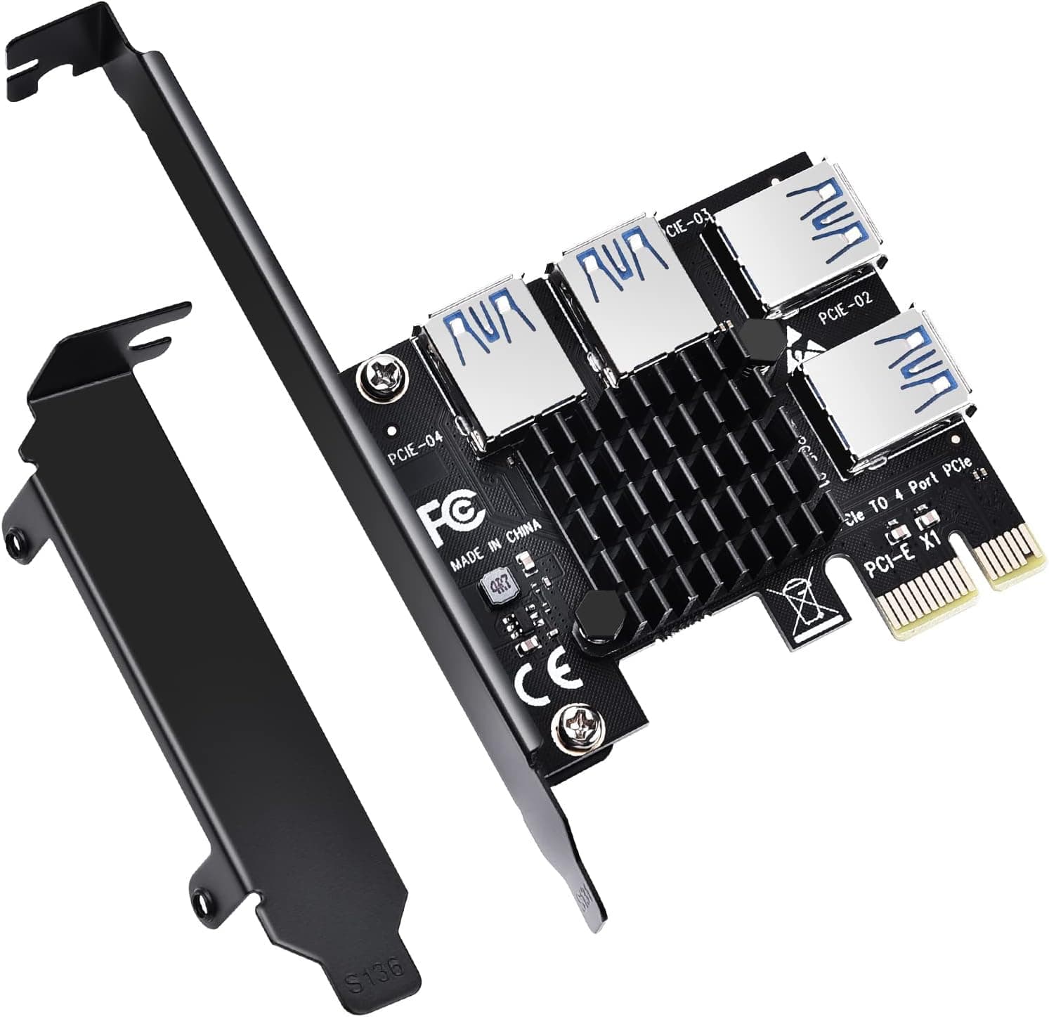 ELUTENG PCIE 1 to 4 Ports PCI Express 16X Slots Riser Card USB 3.0 PCI-E Adapter Board Multiplier Port GPU Extender Miner Riser Card for BTC Bitcoin Miner Mining