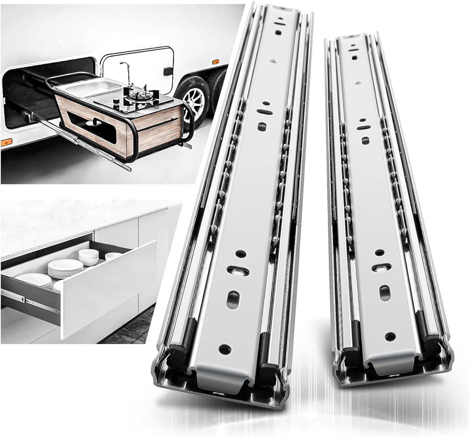 AOLISHENG 1 Pair Heavy Duty Drawer Slides 12 14 16 18 20 22 24 26 28 30 32 34 36 38 40 Inch 150 lb Load Capacity Side Mount Full Extension Ball Bearing Cabinet Rails Tool Box Runners Tracks Glides