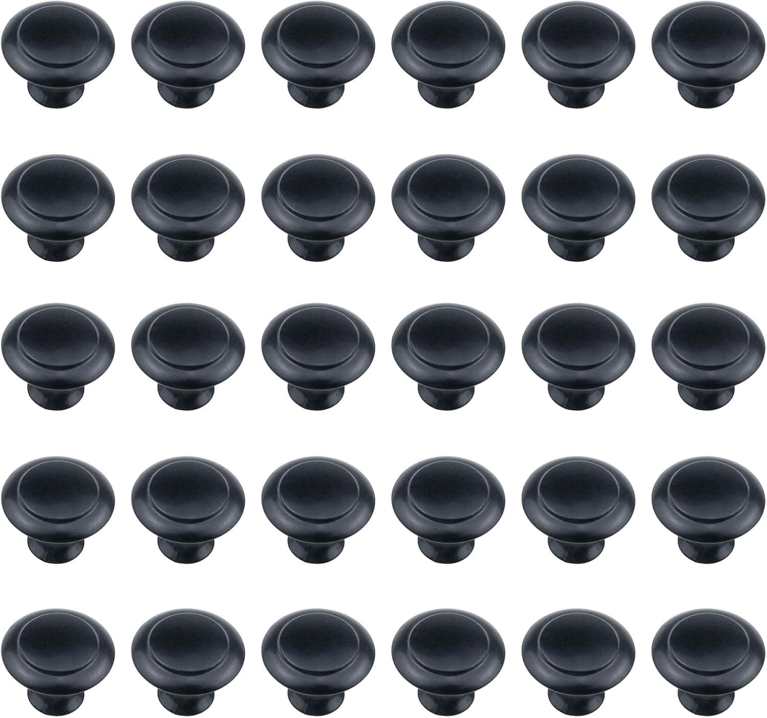 Antrader Flat Black Cabinet Hardware Round Knob with Mounting Screws, 1-Inch Diameter, Pack of 30, 2 Sizes of Mounting Screws Included