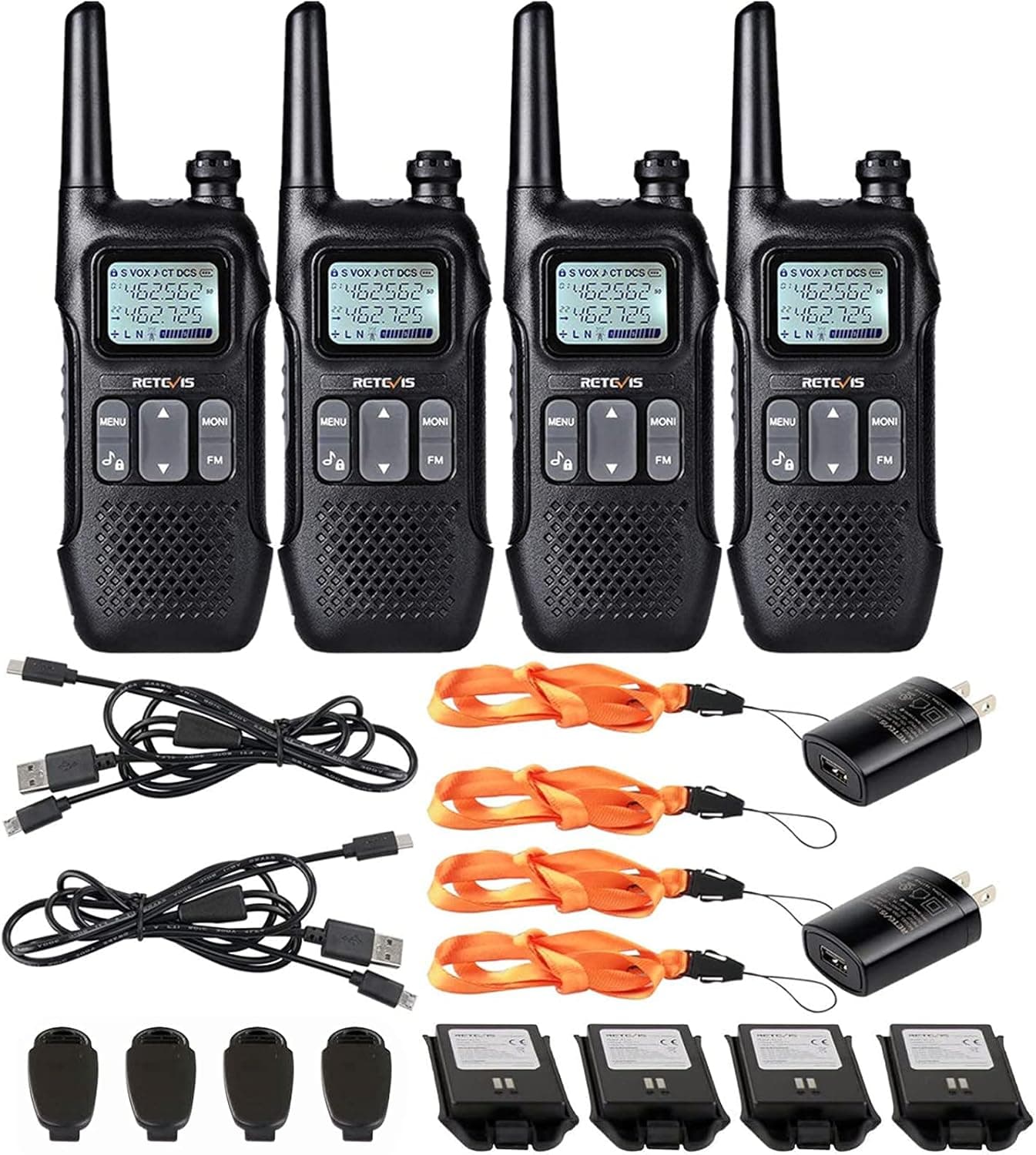 Retevis RT16 Walkie Talkies for Adults, Long Range Rechargeable Two Way Radio, NOAA Weather Alert VOX, 1000mAh Li-ion Battery and Lanyard, for Camping Hiking Outdoor Indoor(4 Pack)