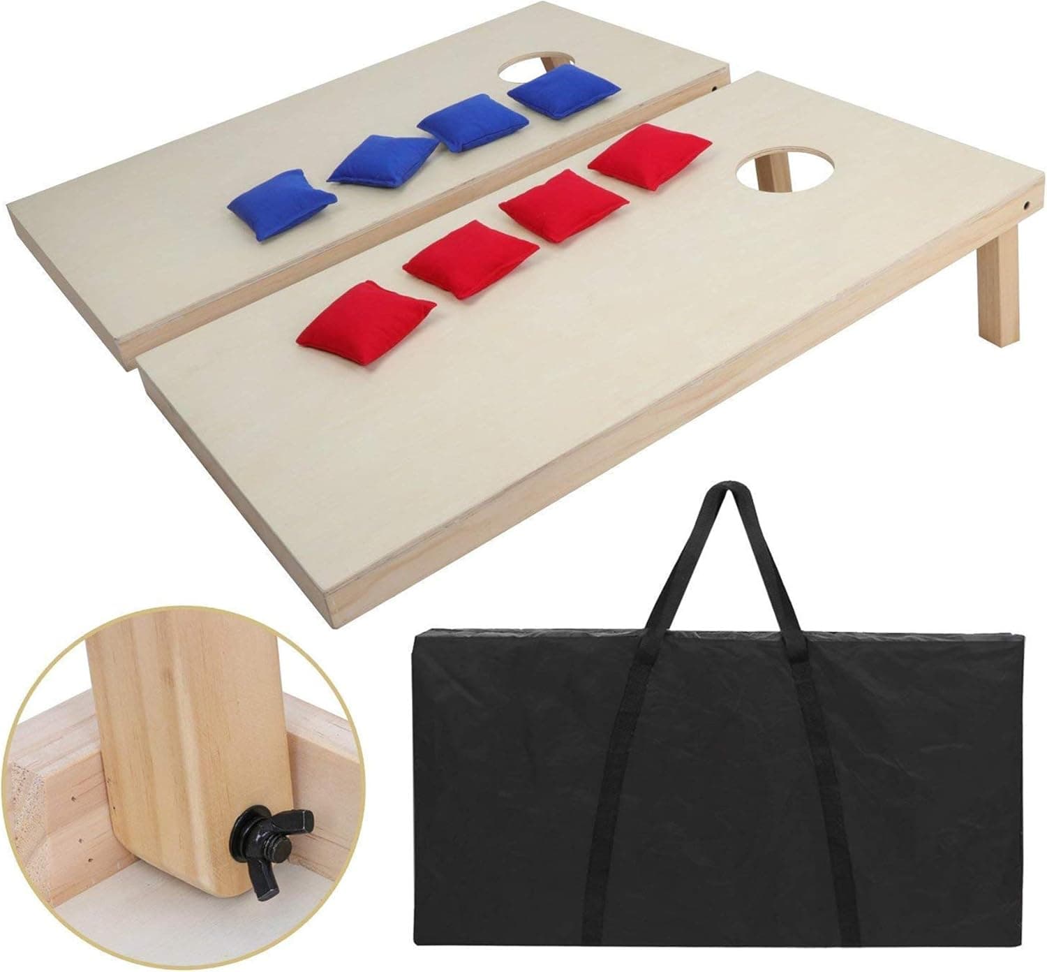 F2C Portable Aluminum/Wooden/PVC Framed Bean Bag Cornhole Toss Game Set Board 3FT 2FT/4FT 2FT W/ 8 Bean Bags& Carrying Case| Black| Natural Wood| Classic Red& Blue