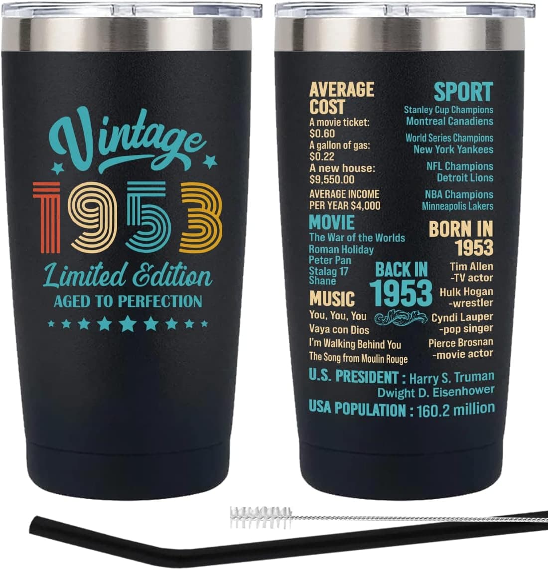 Henghere Happy 70th Birthday Gifts for Men women, 70 Years Old Gifts, Seventy Birthday Present, Funny Birthday Tumbler Cup Gifts（Black）