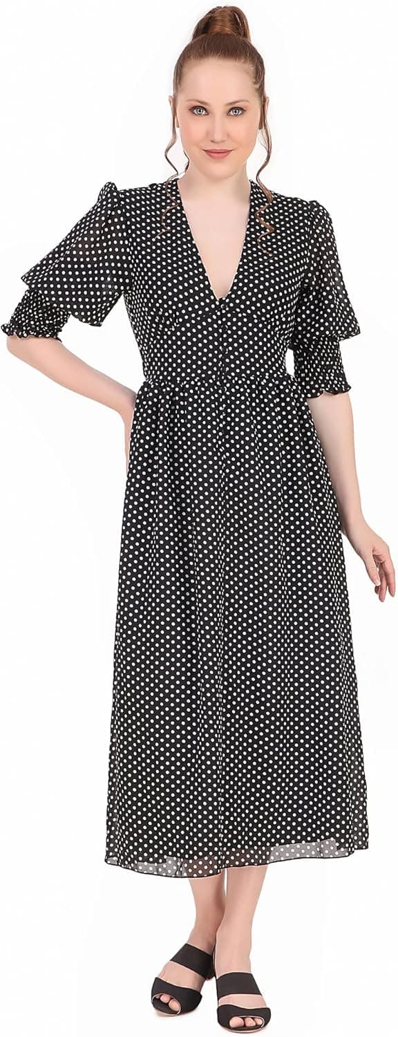 BoheeWohee Womens Boho CottageCore Smoked Floral Midi Chiffon Summer Dress