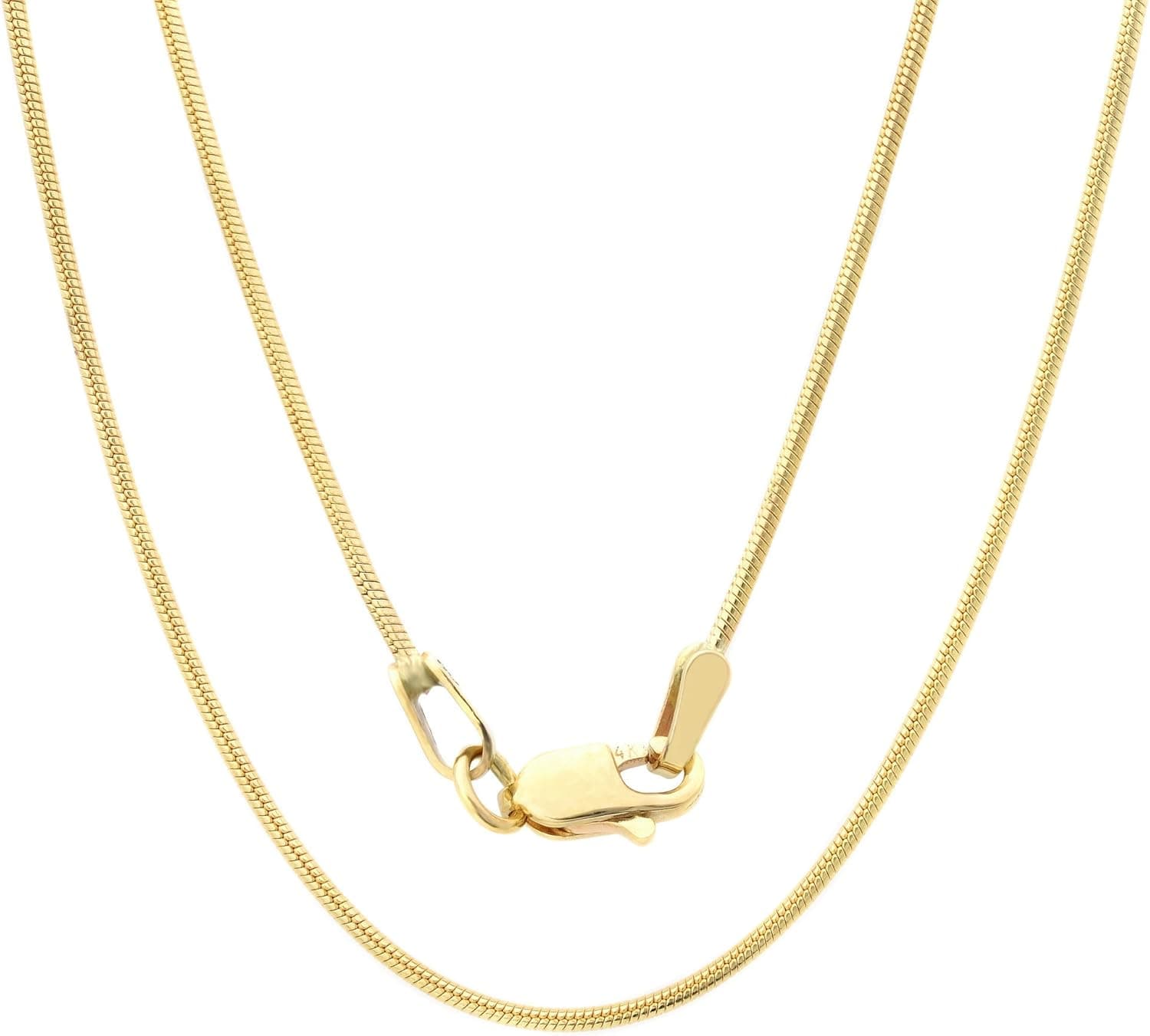 Universal Jewels Solid 14K Yellow Gold Round Snake Chain Necklace- 0.8mm Width & 20 inches in Length