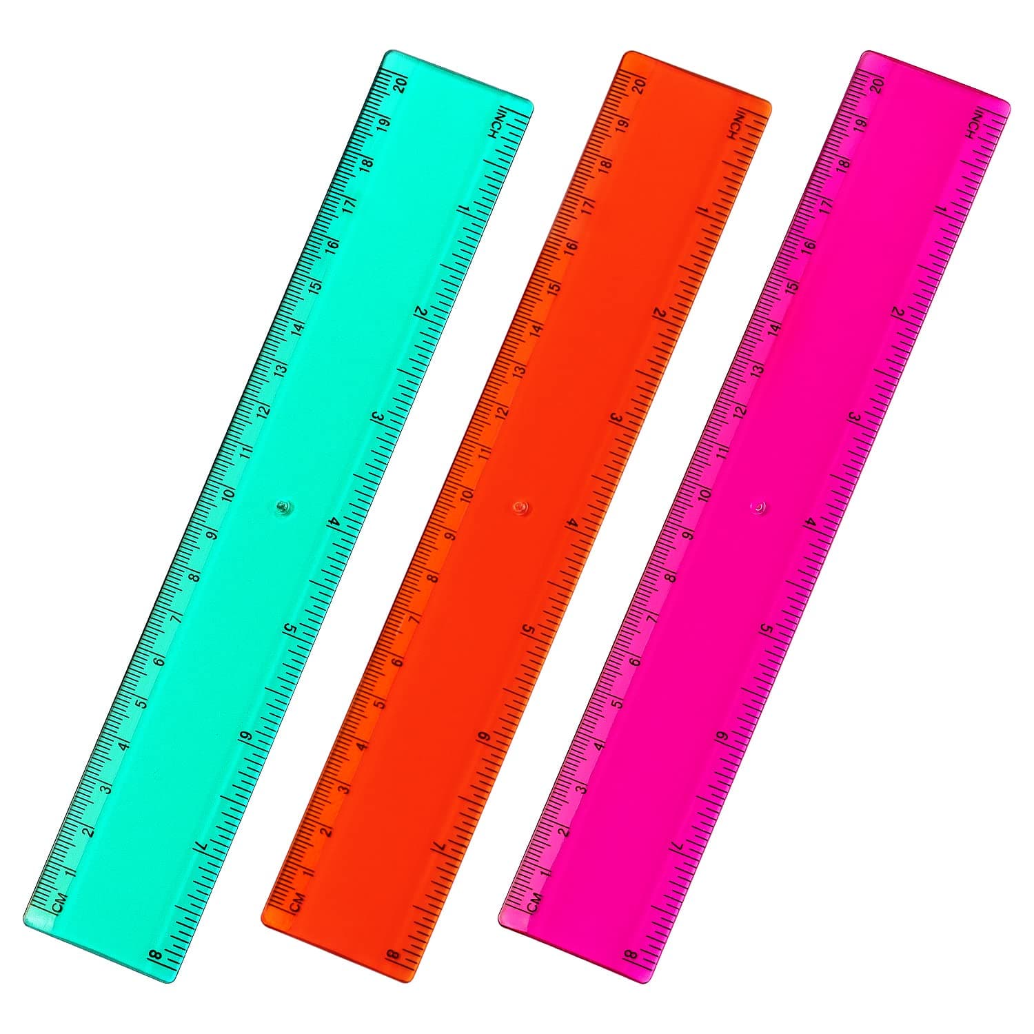 Color Plastic Ruler Straight Ruler Assorted Color Ruler Measuring Tool 8 Inch Ruler Set Rulers Bulk 3 Pack(Orange, Rose, Green)