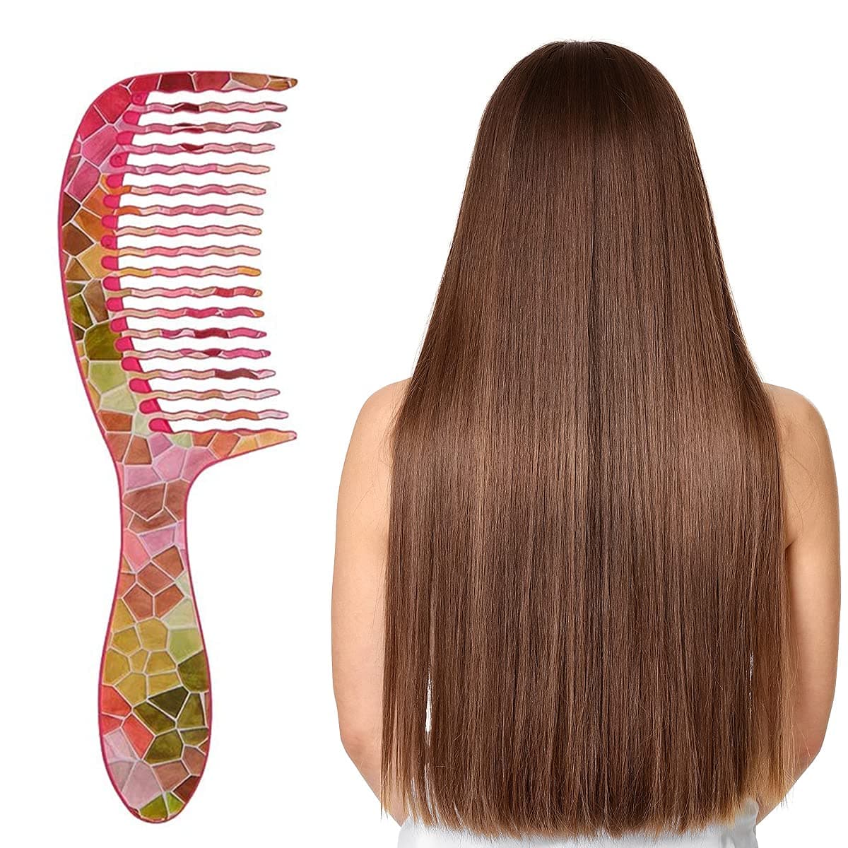 Wet Brush Hair Comb Detangler Wide Tooth Comb for All Hair Types (Multi-Color Tile)