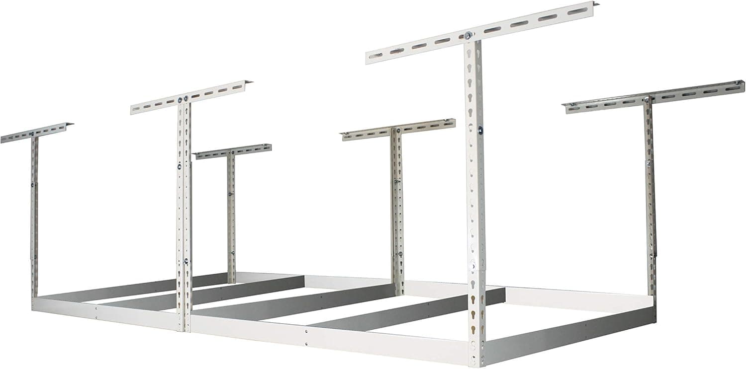 MonsterRax 4x8 Overhead Garage Storage Rack Frame Kit - Hanging Storage Shelves, Garage Ceiling Storage Rack System, Overhead Garage Organizers and Storage, Ceiling Shelving - (White, 24"-45")