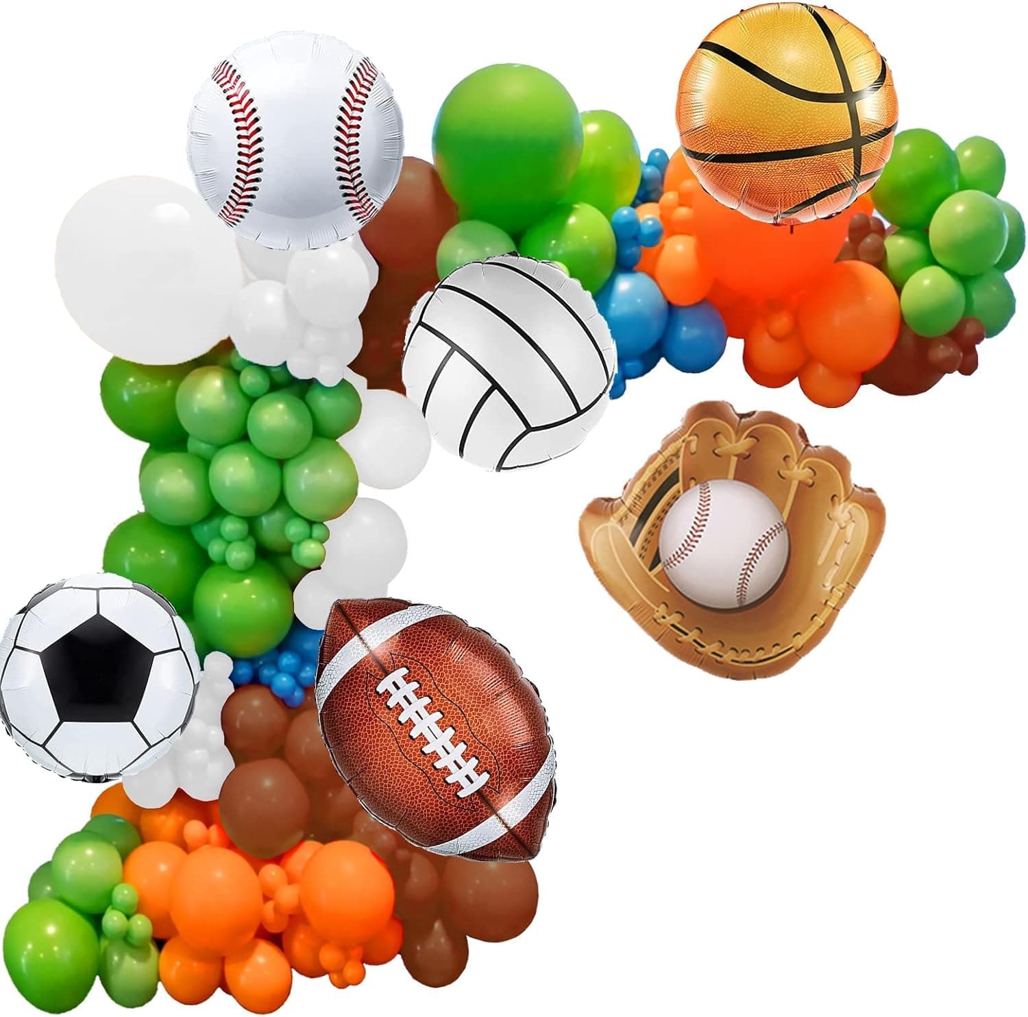 148 pcs Sport Balloons Arch Garland Football Party Decoration White Brown Green Orange Blue Balloons Camping Party Supplies for Sport Favor Theme Birthday Party Decorations