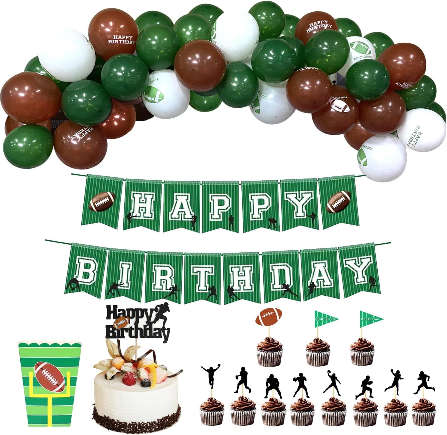 Longan Craft Football Birthday Party Decorations, 85pcs Football Balloons Arch Garland Cake Topper Popcorn Box Banner, Football Party Supplies for Touchdown Party Sports Game Day Favors Baby Shower