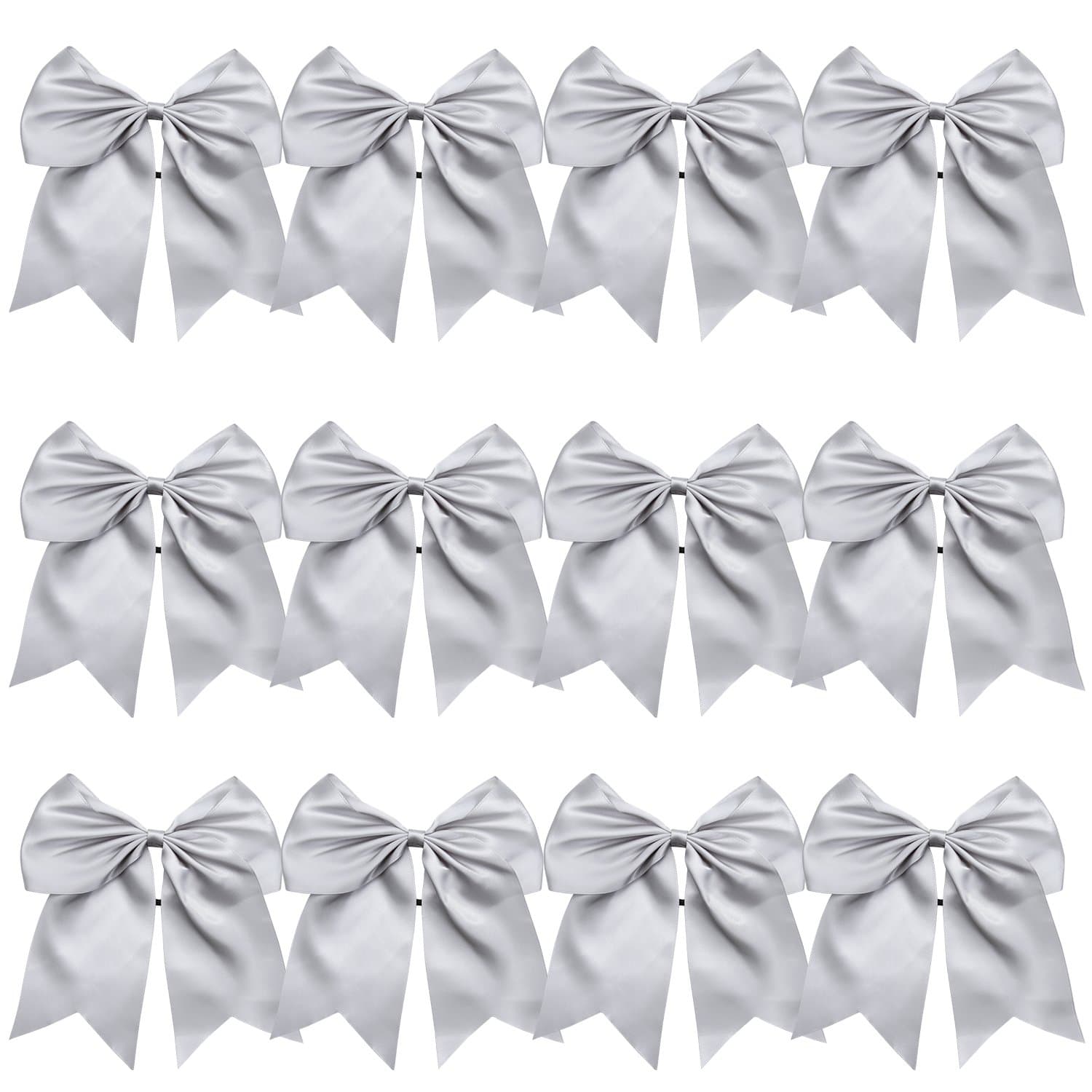 8 Inch Cheerleader Bows Ponytail Holder Cheerleading Bows Hair Tie Available (Silver)