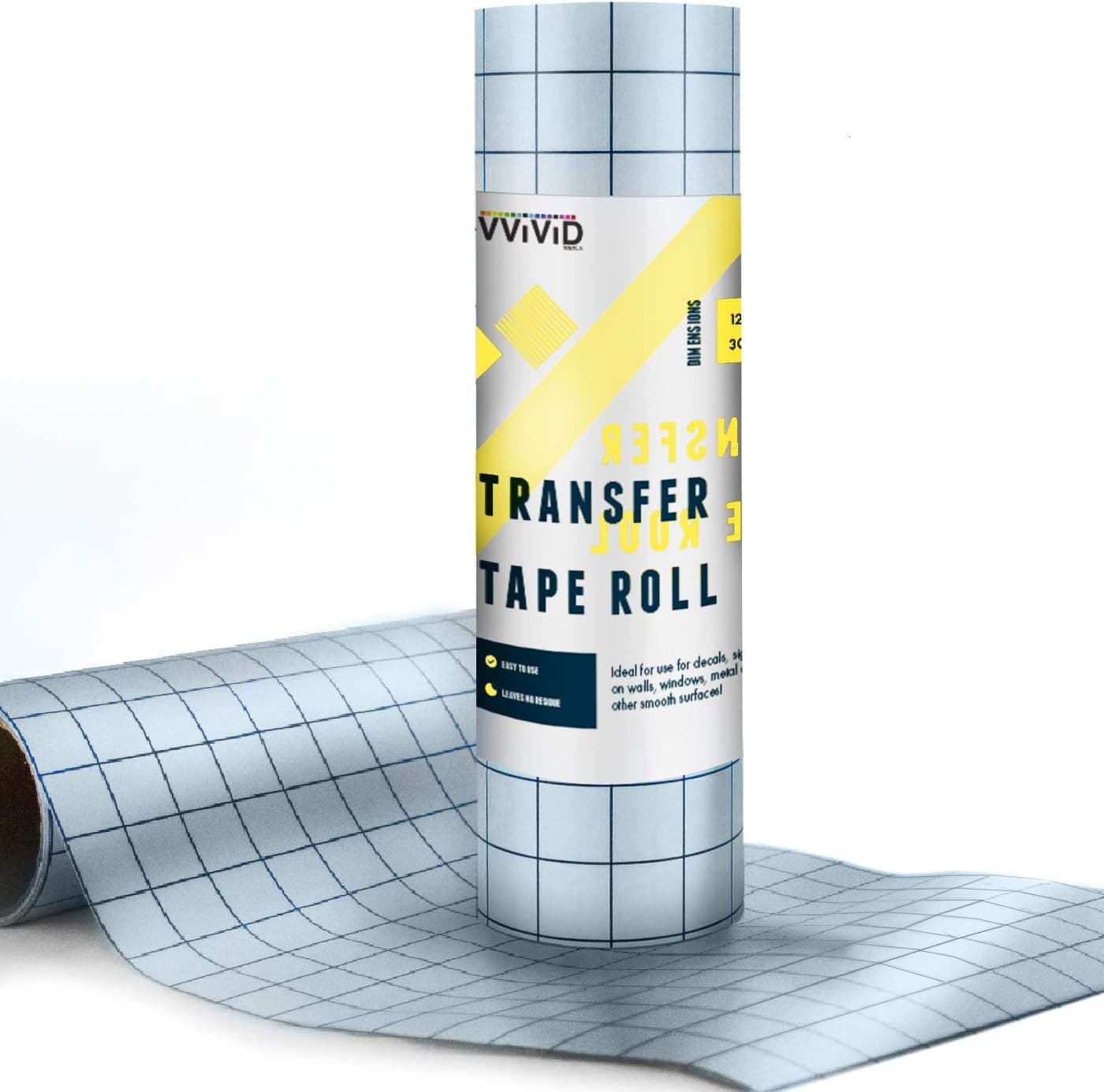 VViViD Vinyl Transfer Tape Roll Clear with Blue Alignment Grid Application Tape for Signs Crafts Decals Medium Tack (12in x 7ft)