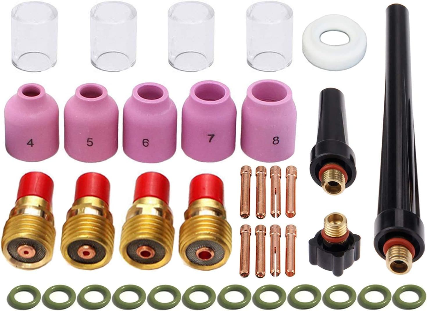 Zinger 37pcs TIG Welding Torch Gas Lens Kit Accessories for DB SR WP 9 20 25 Tig Welding Torch,with #10 Pyrex Cup+Alumina Nozzle+Collet+Gas Lens Collets Body +Cup Gasket etc