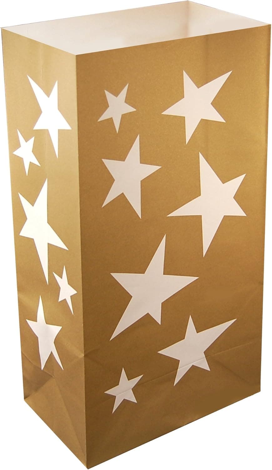 Lumabase Flame Resistant Paper Luminaria Bags - Stars, White and Gold, 12 Count, 44012
