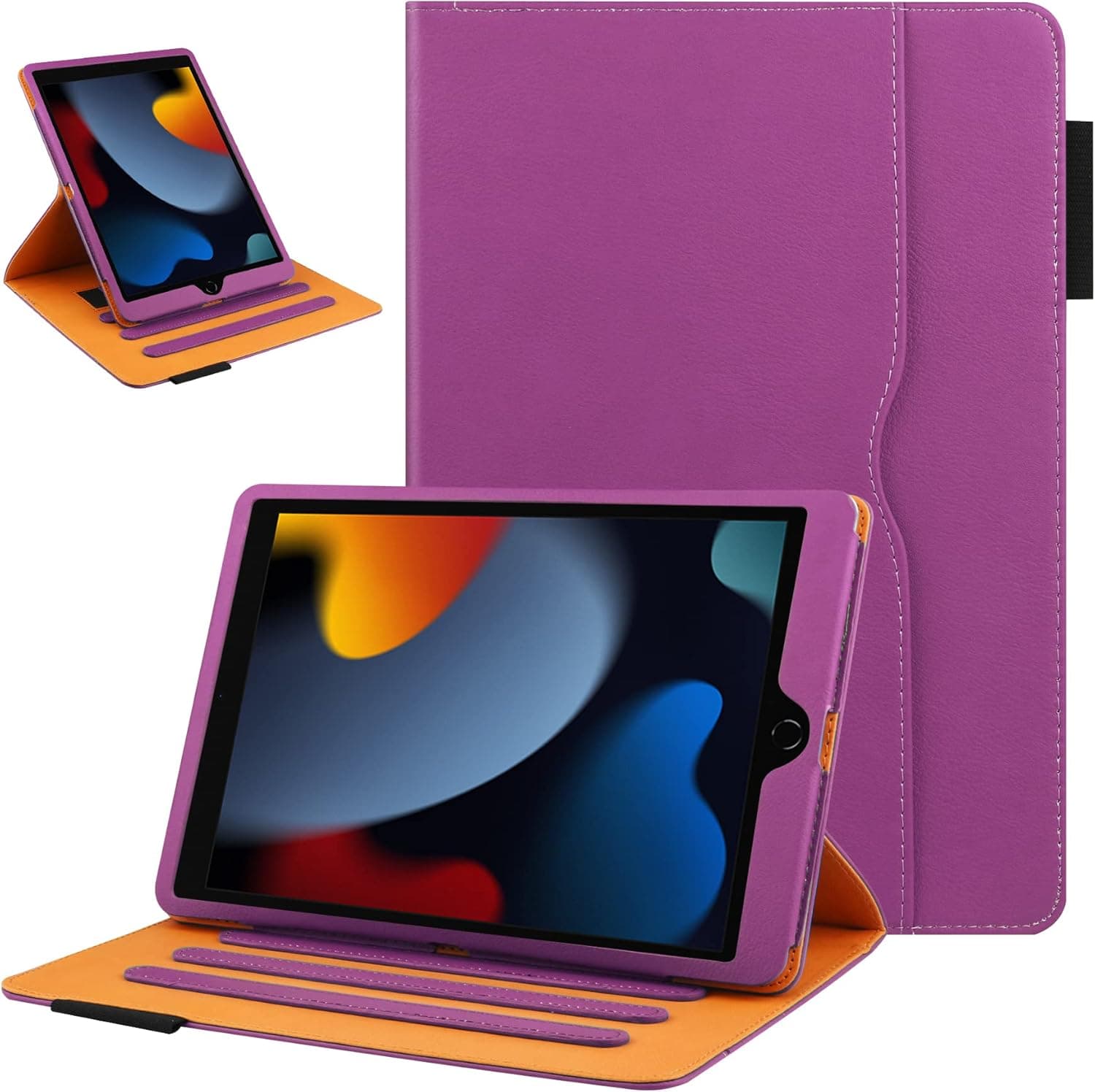 Rotating Case for iPad 9th/8th/7th Generation, iPad 10.2 case 2021/2020/2019 - 360 Degree Rotating Protective Stand Cover with Pencil Holder and Pocket, Auto Wake/Sleep(Purple)