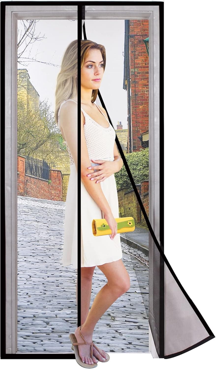 Dooreasy Snaps Shut Like Magic Fiberglass Mesh Magnetic Screen Door, Big Magnets, Strong Loop Fully Sewn, Toddler and Pet Friendly Magnetic Instant Screen(Fits Doors Up To 34"x82")