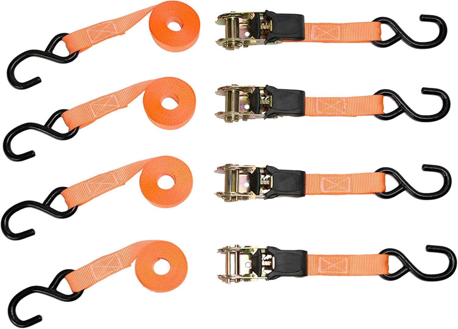 RPS Outdoors EP-2068 Orange 1" x 10' Ratchet Tie Down Straps (1,500 lb Break Strength), 4 Pack