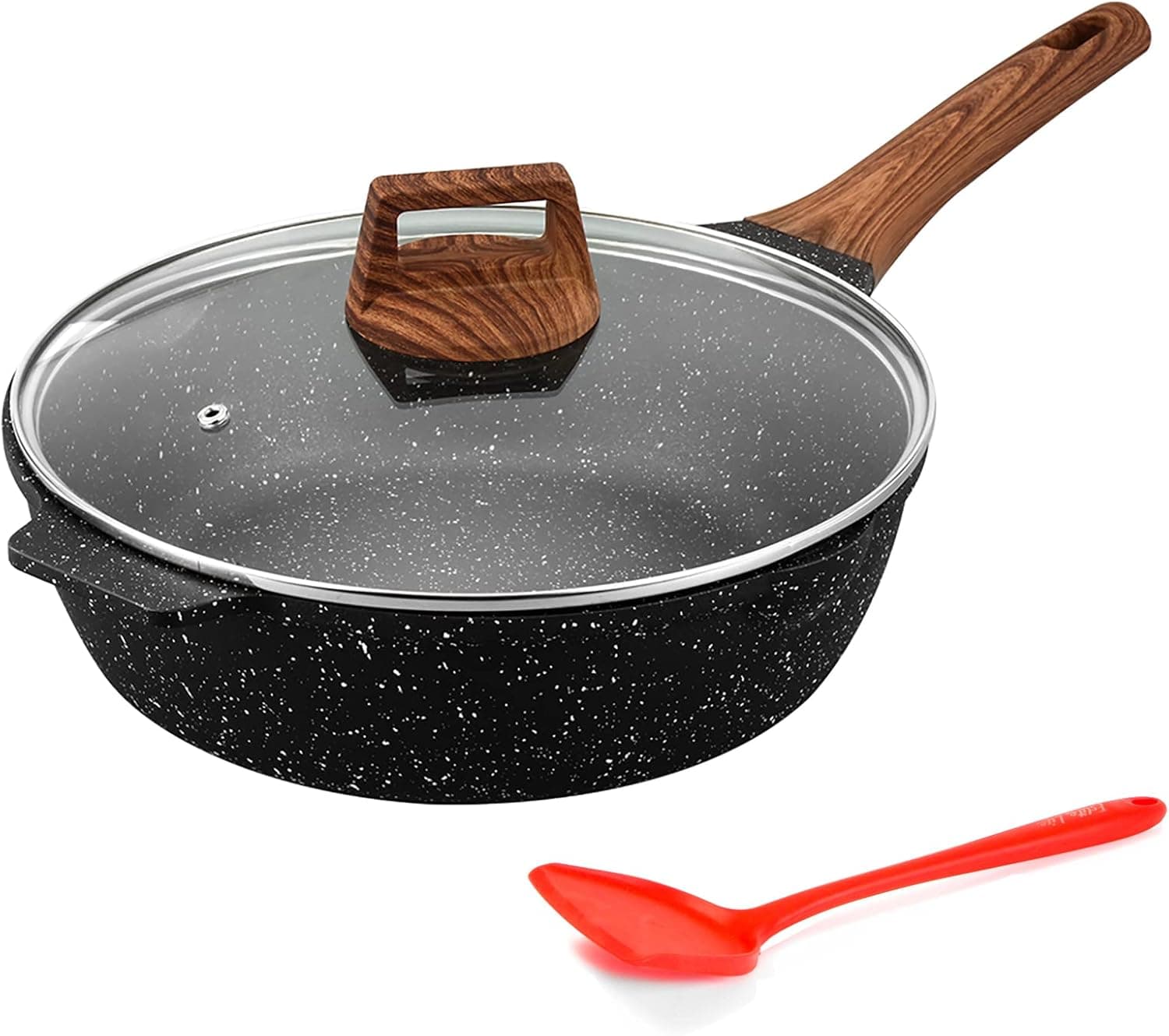 ESLITE LIFE Nonstick Deep Frying Pan with Lid, 5 Quart/11 Inch Granite Coating Skillet Sauté Pan, Compatible with All Stovetops (Gas, Electric & Induction), PFOA Free