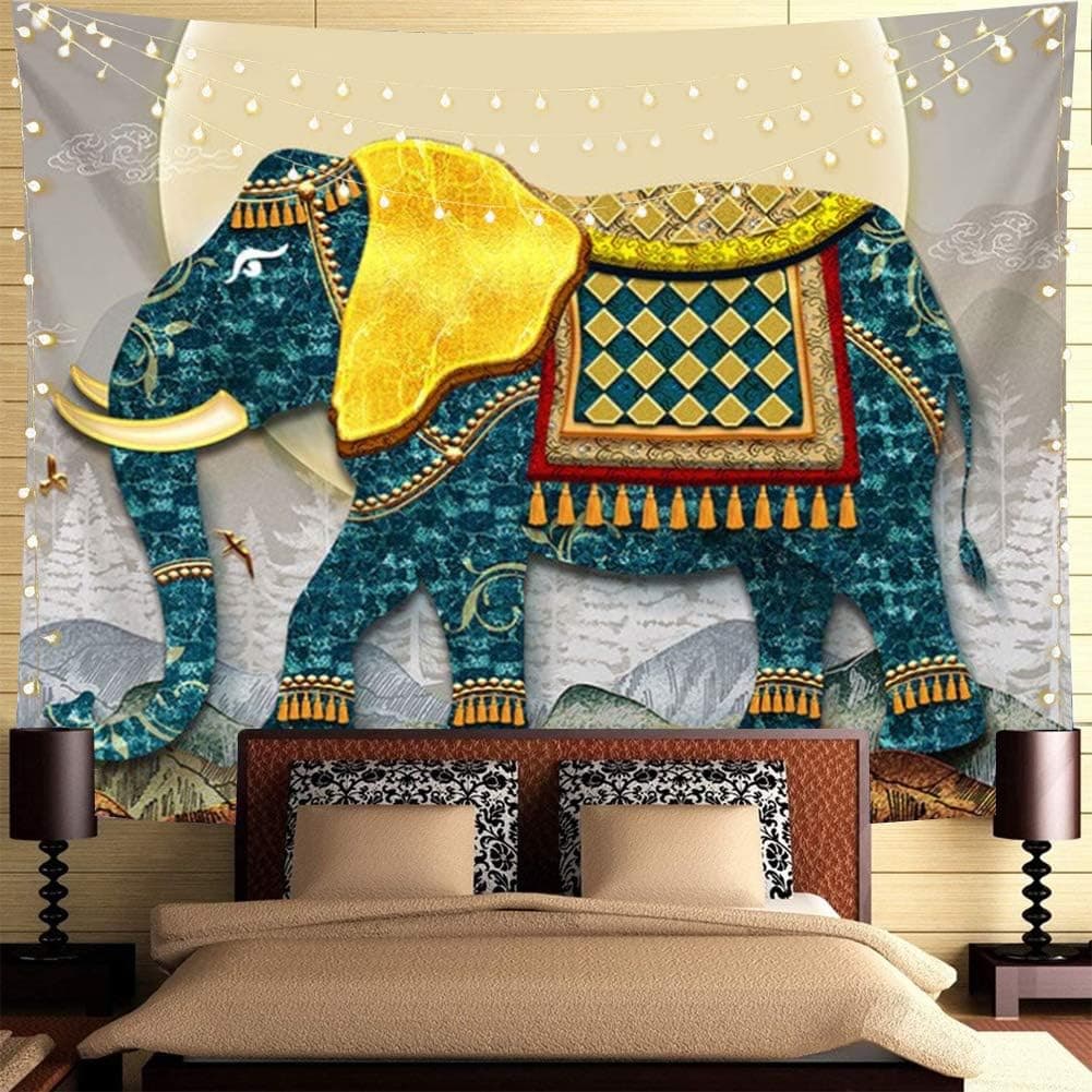 Nobranded Elephant Tapestry Wall Hanging Bohemian Psychedelic Wall Art Tapestry Indian Style Bedroom Living Room Dorm Decor, 51x59