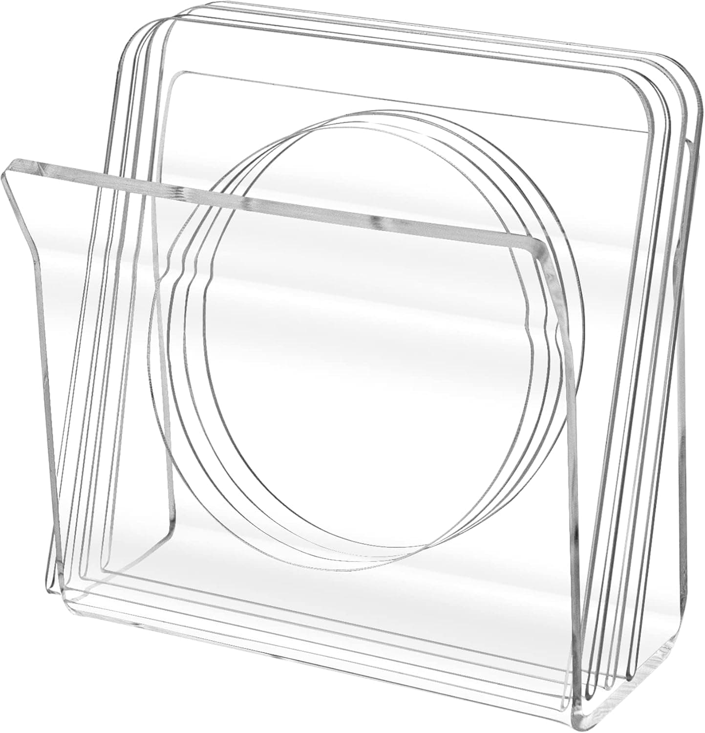 U-Shaped Flared Holder with Cocktail Napkin Coasters 5 Pieces Clear Acrylic Upright Home or Restaurant Use Tabletop Napkins Stand by Marketing Holders