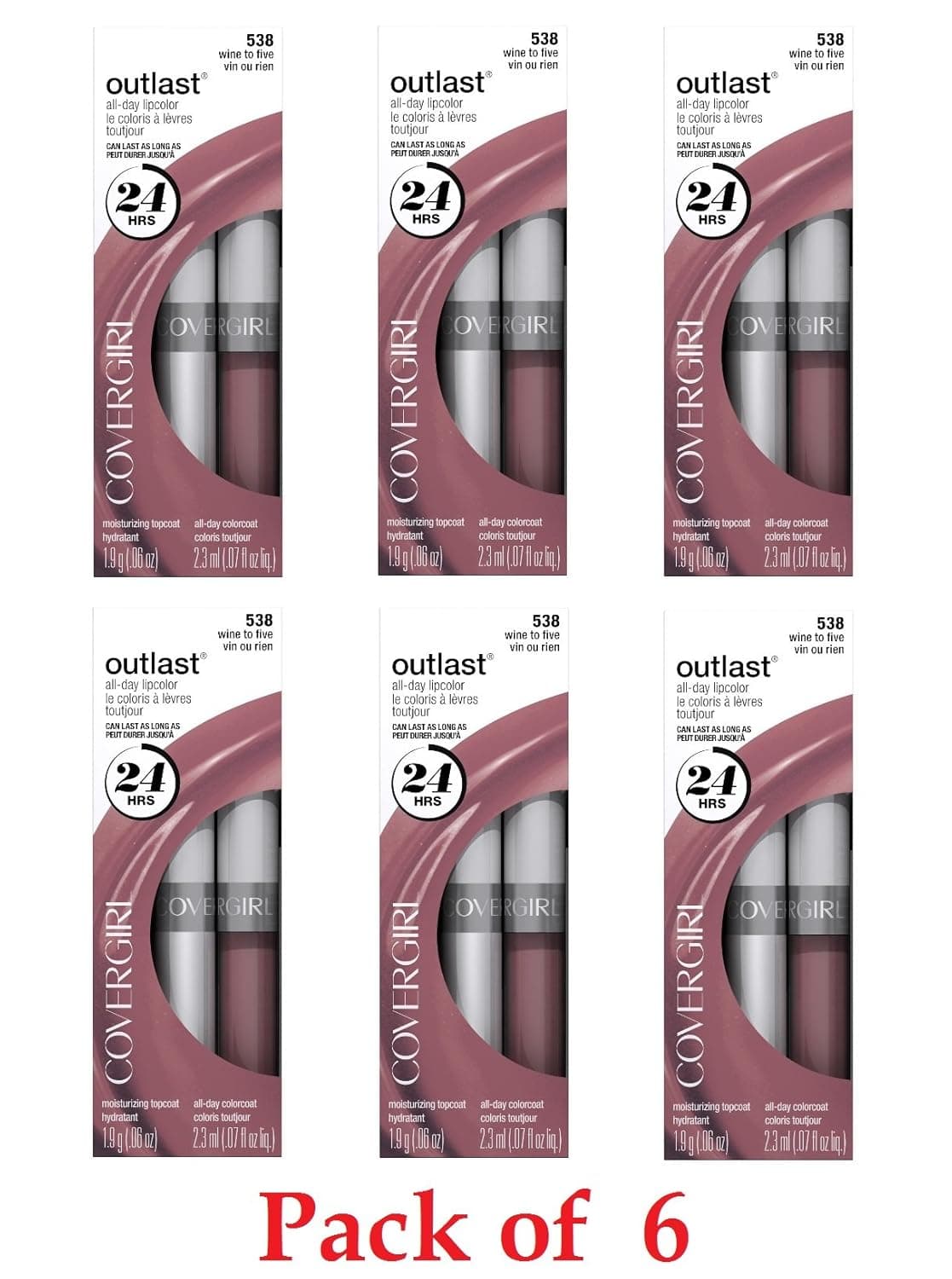 Covergirl Outlast Lipcolor, 538 Wine to five (6 Pack)