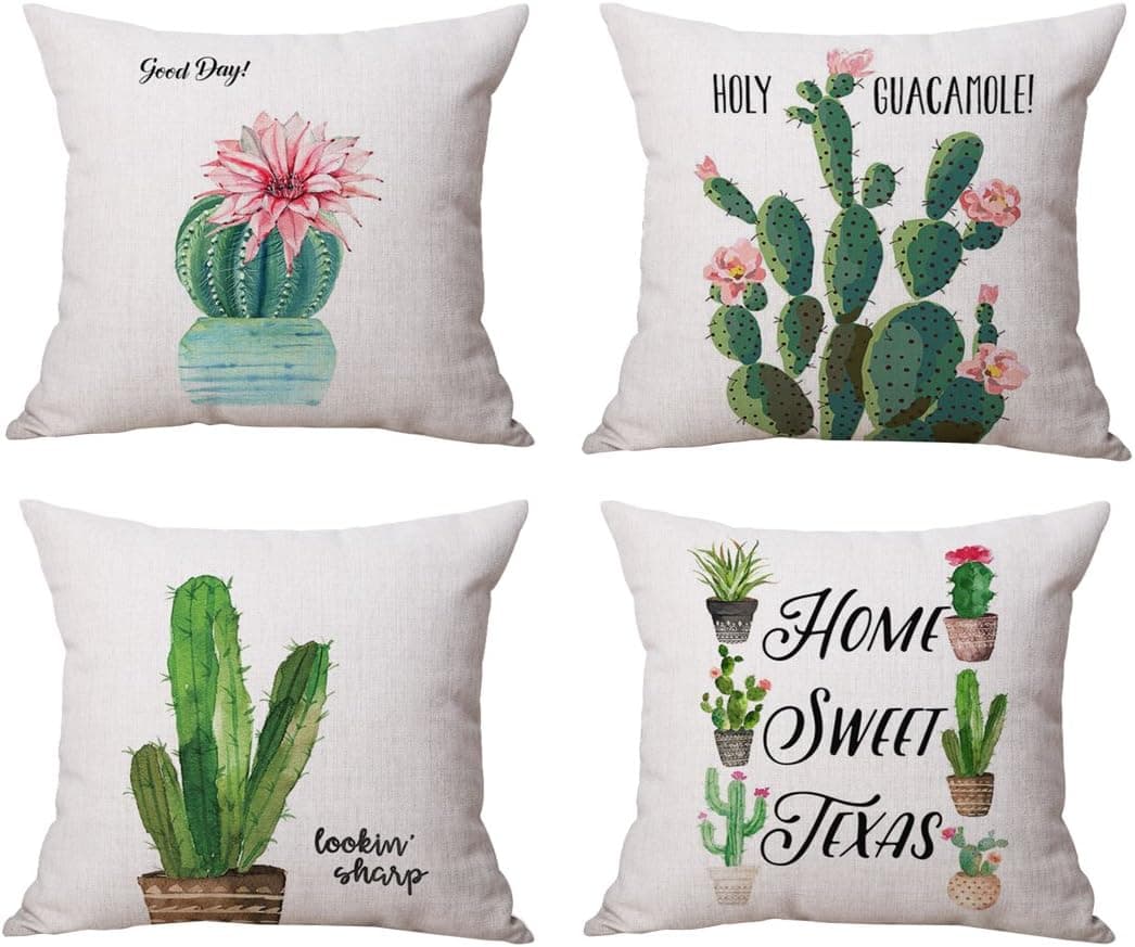 Cotton Linen Cactus Throw Pillow Covers Home Decor Cushion Cover Set of 4