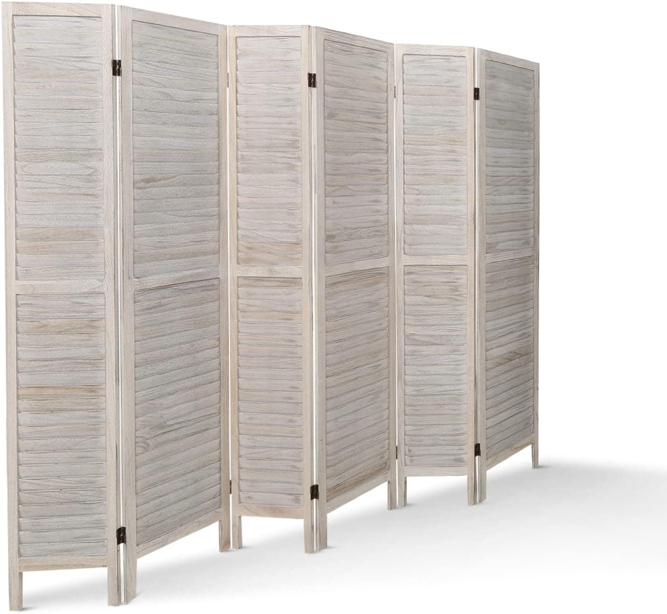 ECOMEX Room Divider 6 Panel, 5.6ft Tall Wood Partition Room Dividers and Folding Privacy Screens, Freestanding Room Separators Divider Wall, Retro White