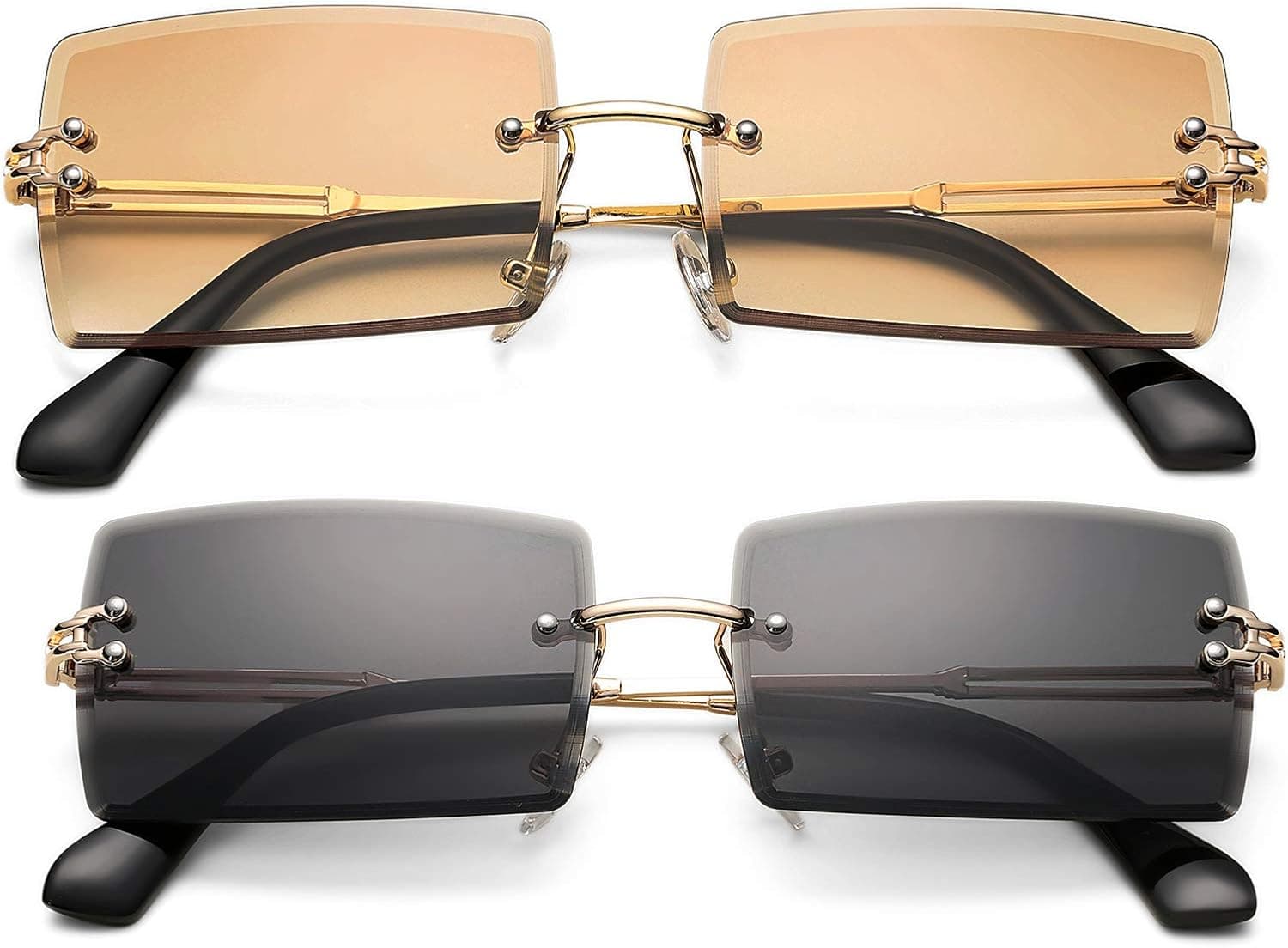 DeBuff Rimless Rectangle Sunglasses for Women Men Square Sun Glasses UV400 Protection