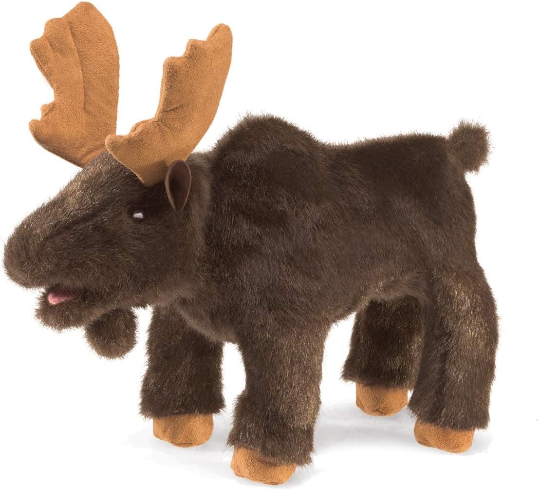 Folkmanis Small Moose Hand Puppet, Brown, Beige, 8"