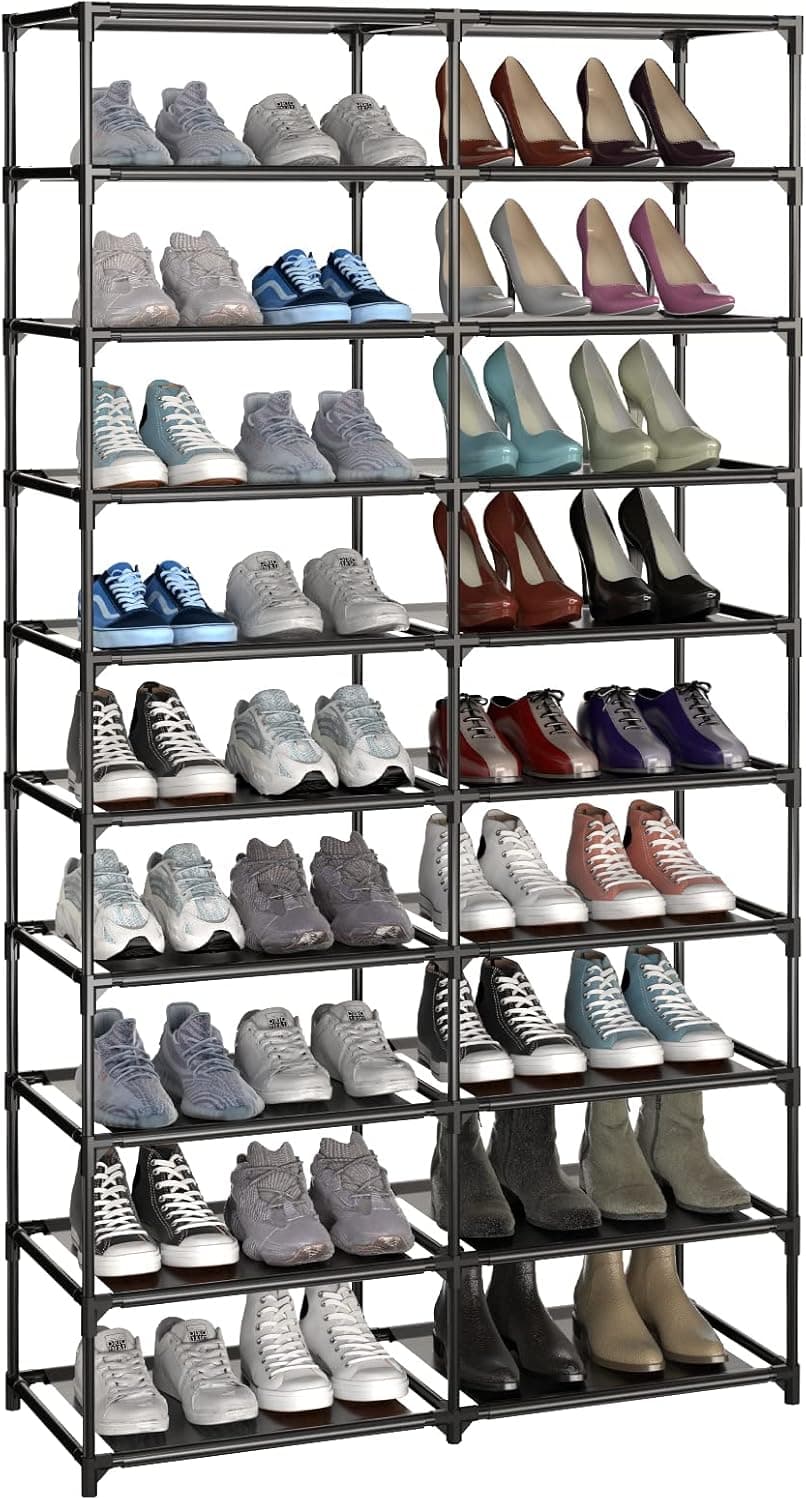 YOUDENOVA 10 Tiers Shoe Rack, 36-49 Pairs Large Shoe Rack Organizer, Space Saving Shoe Shelf, Non-Woven Fabric Shoe Storage Cabinet, Black