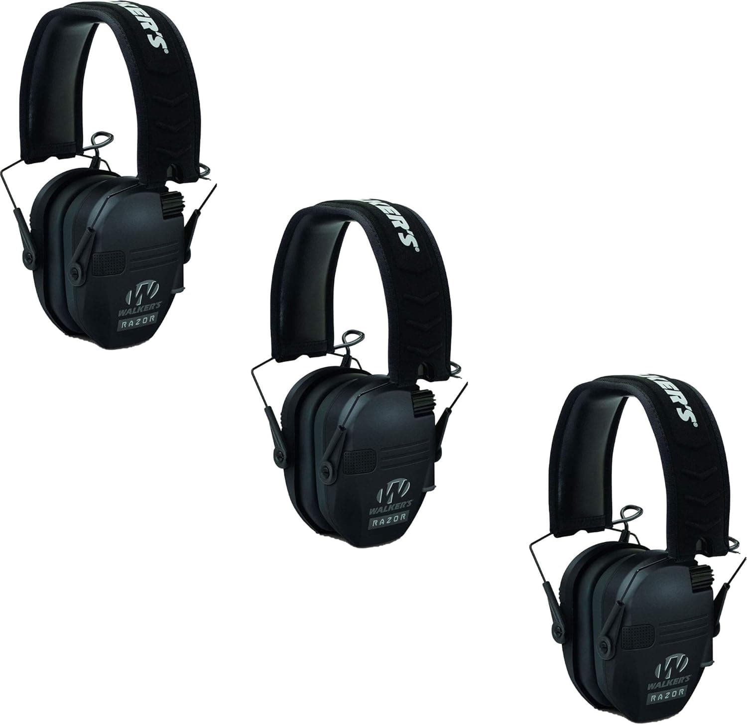 Walker's Razor Slim Shooter Electronic Hunting Folding Hearing Protection Earmuffs with 23dB Noise Reduction and Sound Amplification, Black, 3 Pack