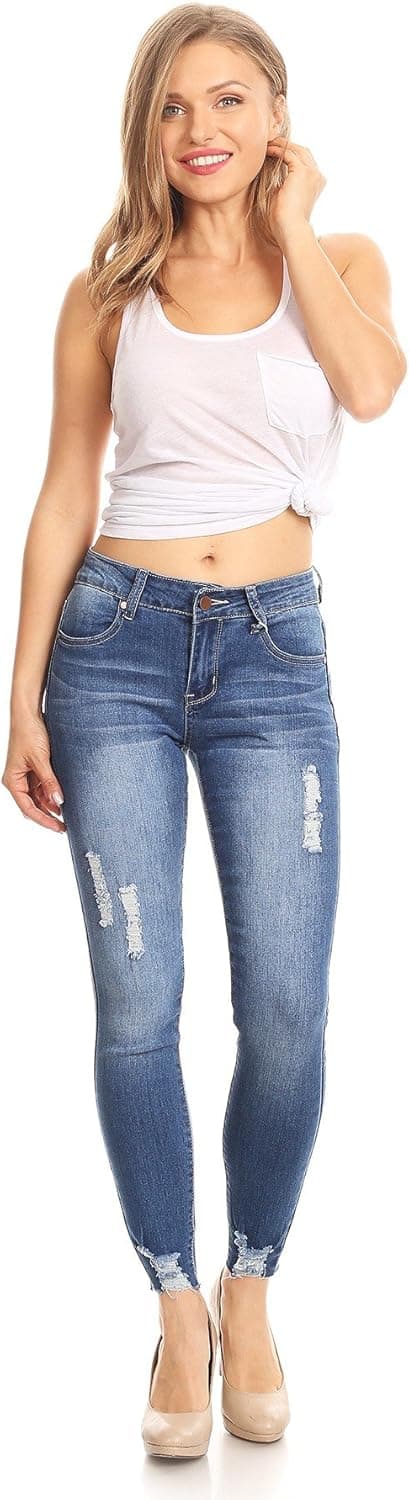 K's more Woman's Juniors Casual Destroyed Ripped Distressed Skinny Denim Jeans