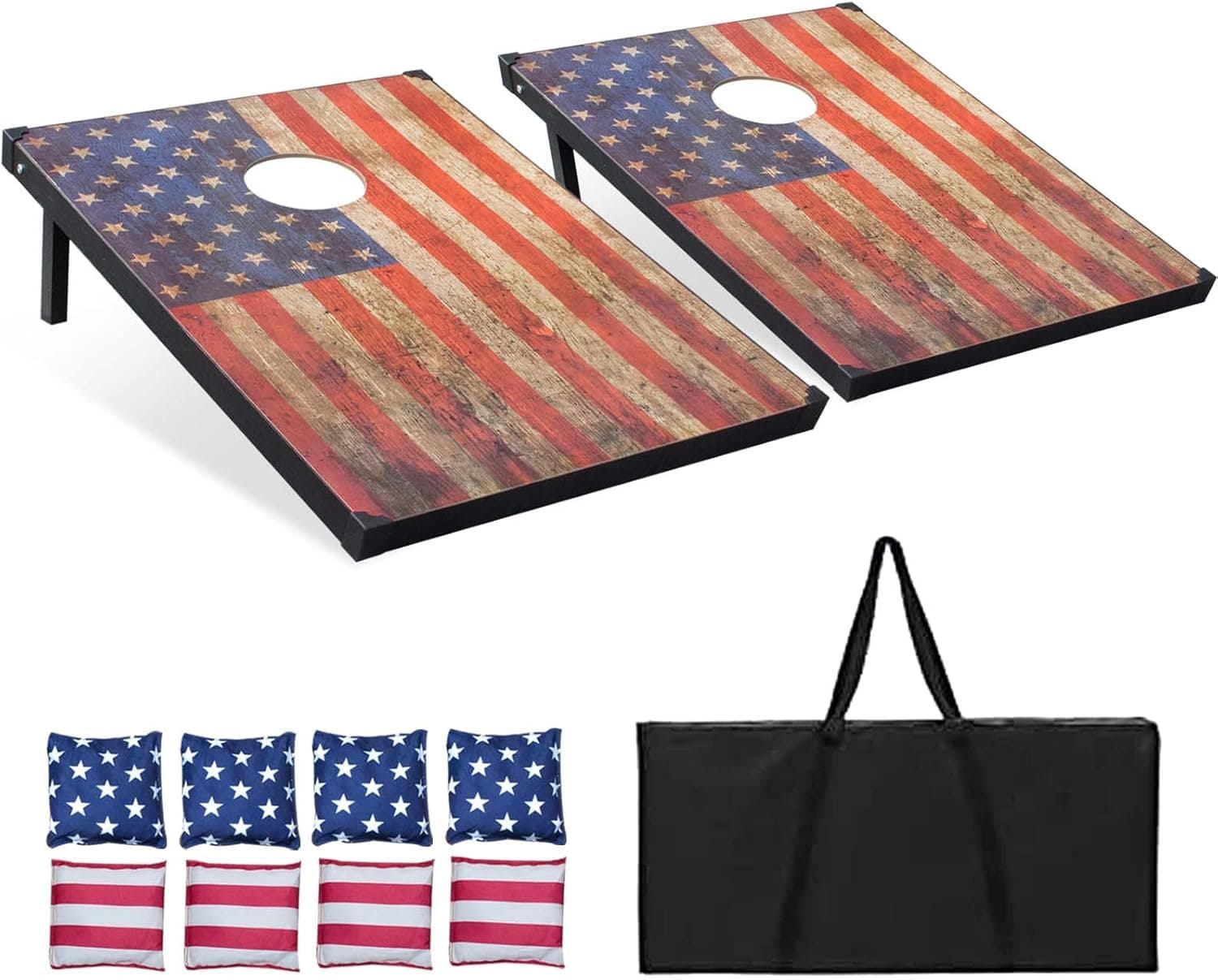 Corn Holes Outdoor Game Set: Classic Cornhole Set Regulation Size with 8 Corn Hole Bean Bags & Carrying Case, Wooden Cornhole Boards Bean Bag Toss Game for Backyard, Beach, Tailgates, Party