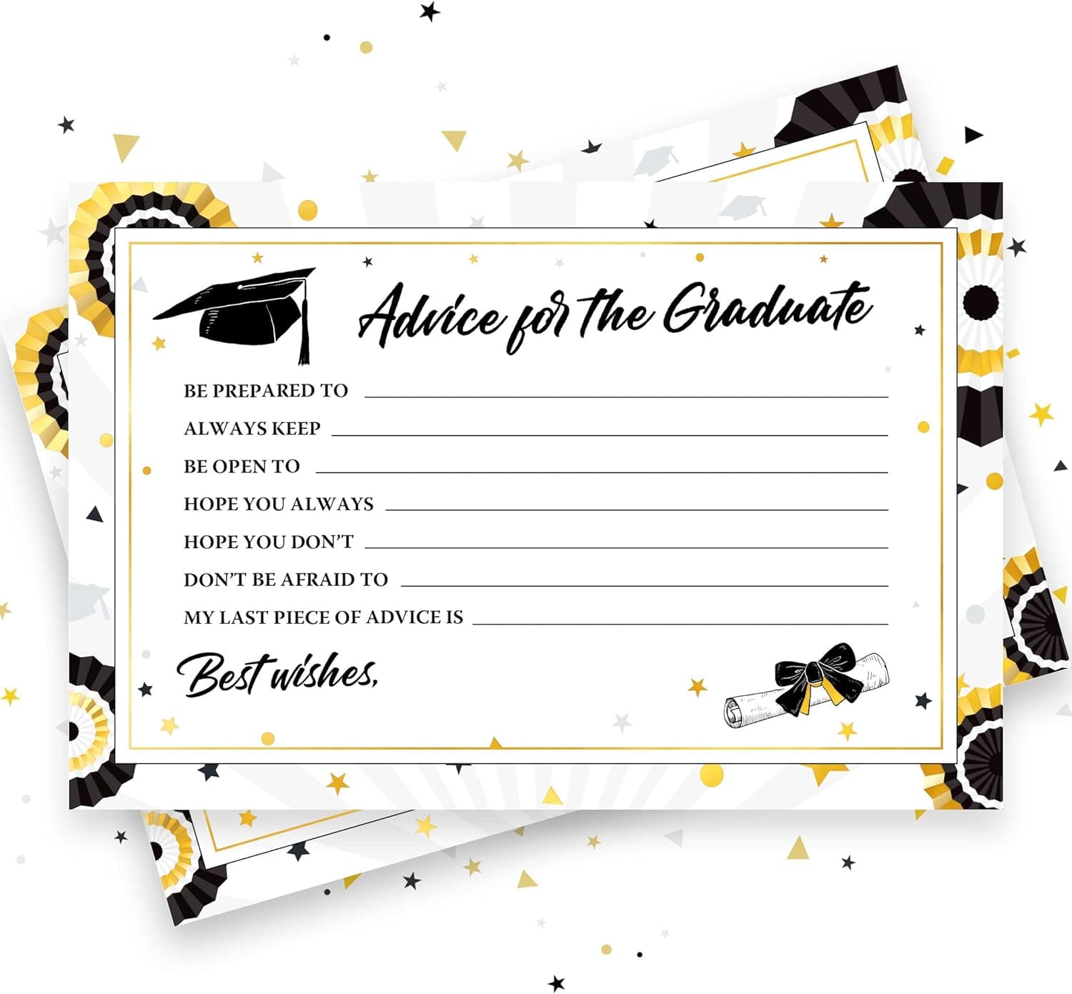 Joyousa 50 Pack Graduation Advice Cards 2023 Bulk - Graduation Party Supplies 2023 Black & Gold - Advice for the Graduate Graduation Decorations Party Favors Table Games Personalized Graduation Cards