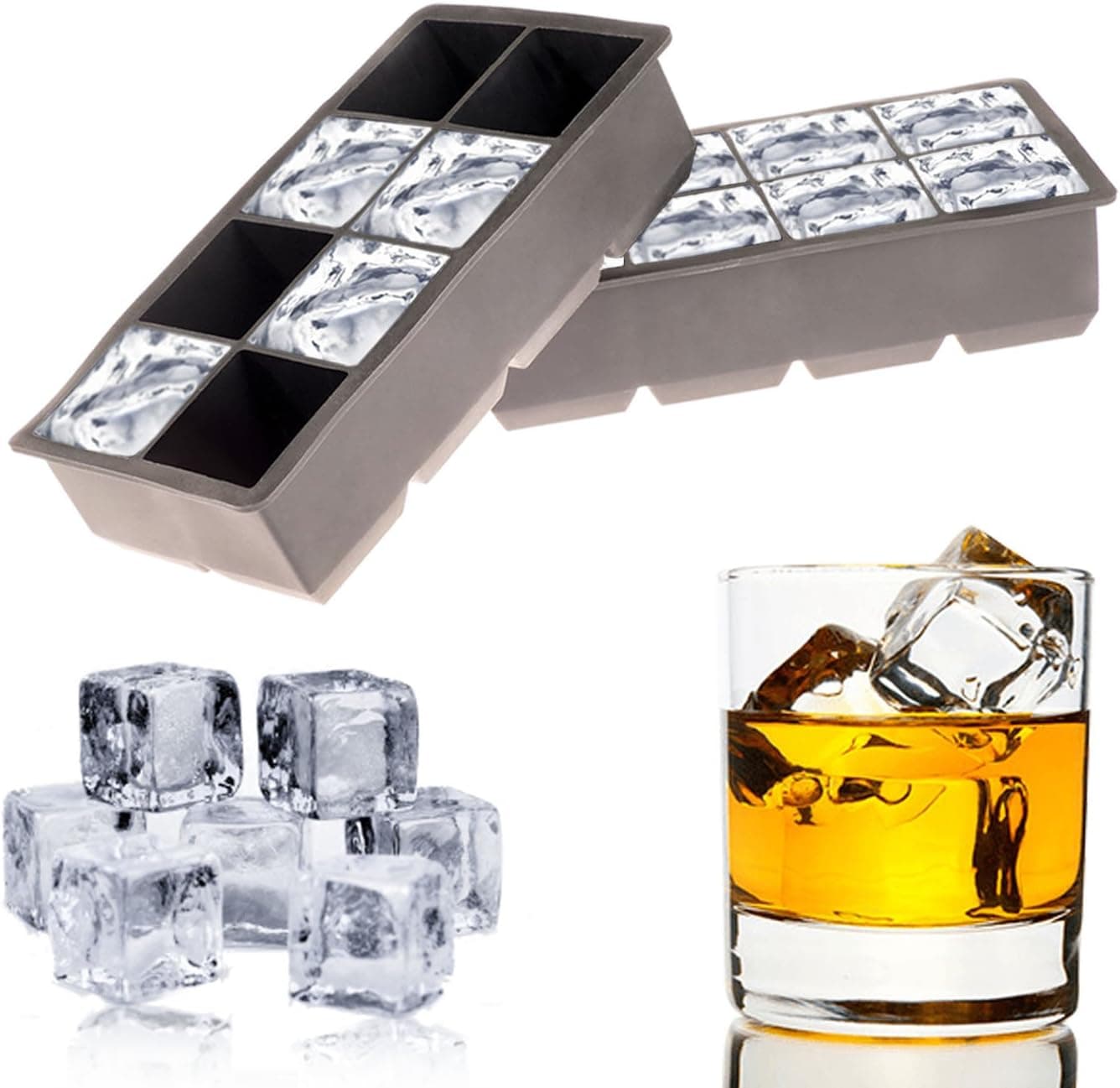 Cozy Home Silicone 8 Ice Cube Tray, Set of 2, 2-Inch Cubes, Black