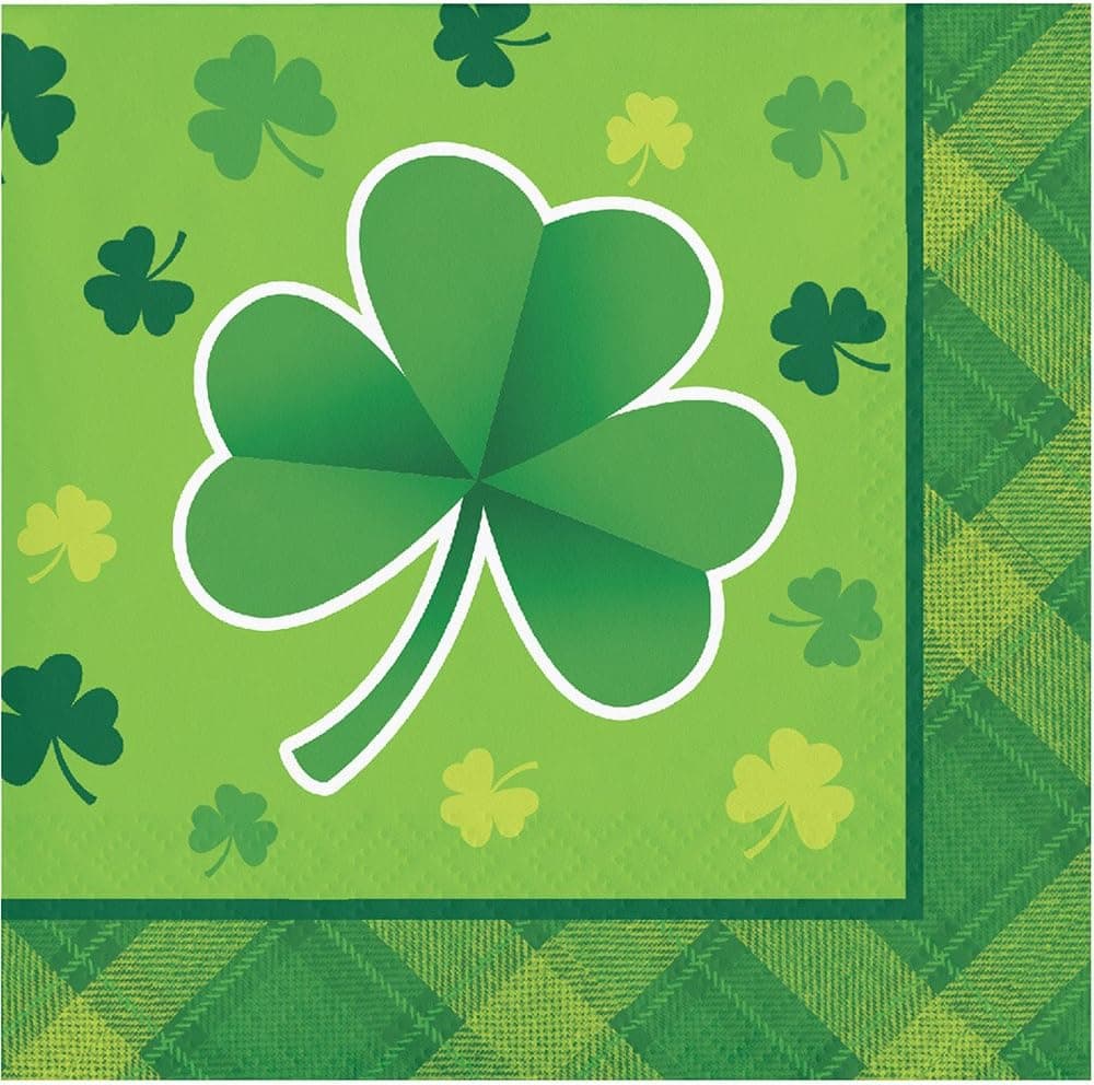 Creative Converting St. Patrick's Day Shamrock Plaid Beverage Napkins 16 Count