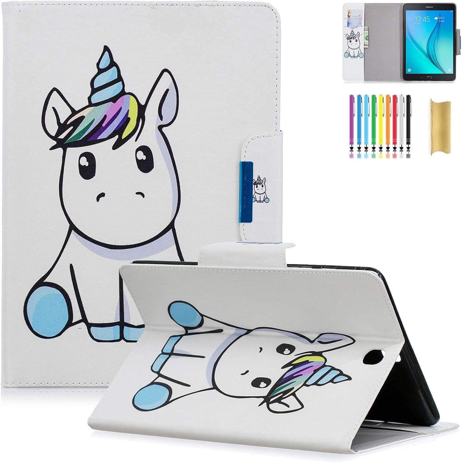 Dteck Case for Samsung Galaxy Tab A (9.7-Inch) Tablet (SM-T550) - Fold Stand Flip Cute Case Synthetic Leather Protective Folio Lightweight Cover with Card Holders (Baby Unicorn)